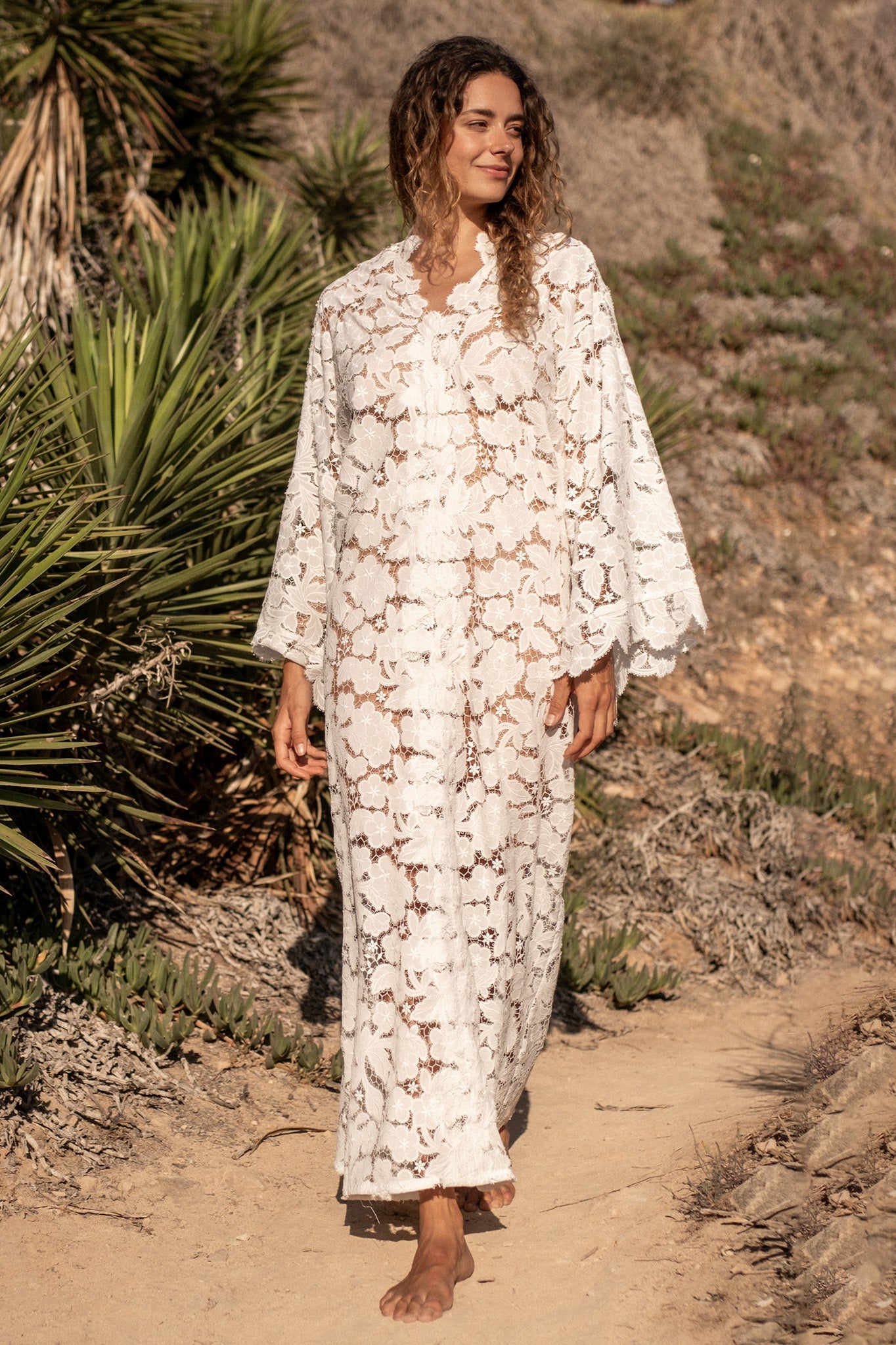 Sasha Floral Cut-out Lace Caftan by Miguelina