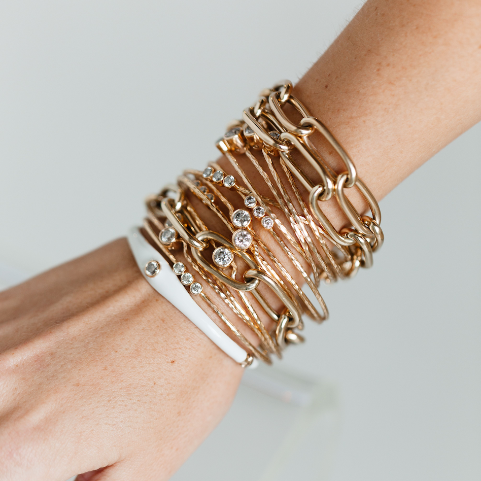 14k 3 Diamond Hammered Bezel Bracelet by S. Carter Designs