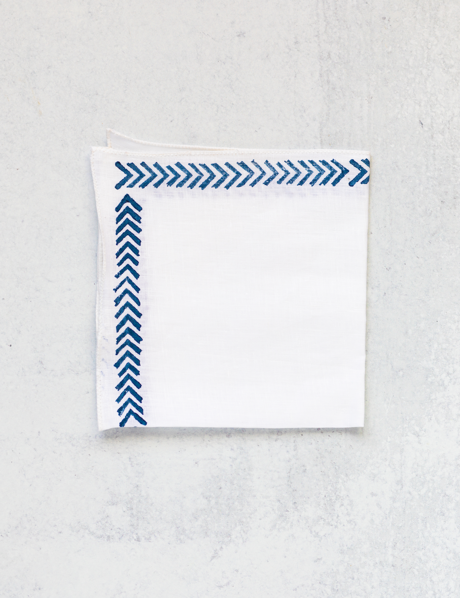 Pocket Squares - White Linen with Arrows, Navy by Mended