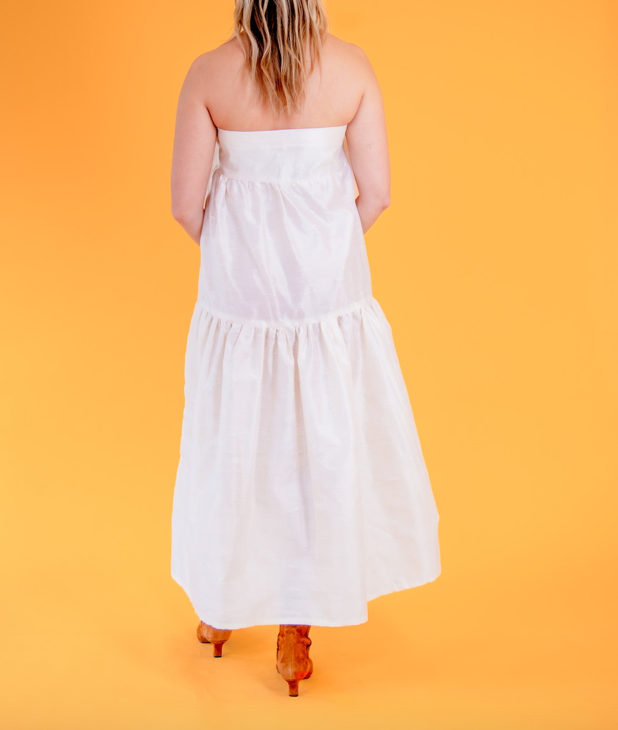 East Village Bow Dress in Vintage Tulip Creme Shantung by Madeline Marie