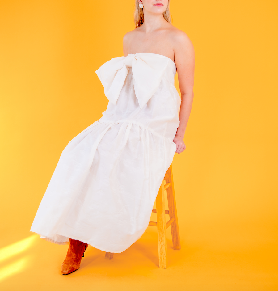 East Village Bow Dress in Vintage Tulip Creme Shantung by Madeline Marie