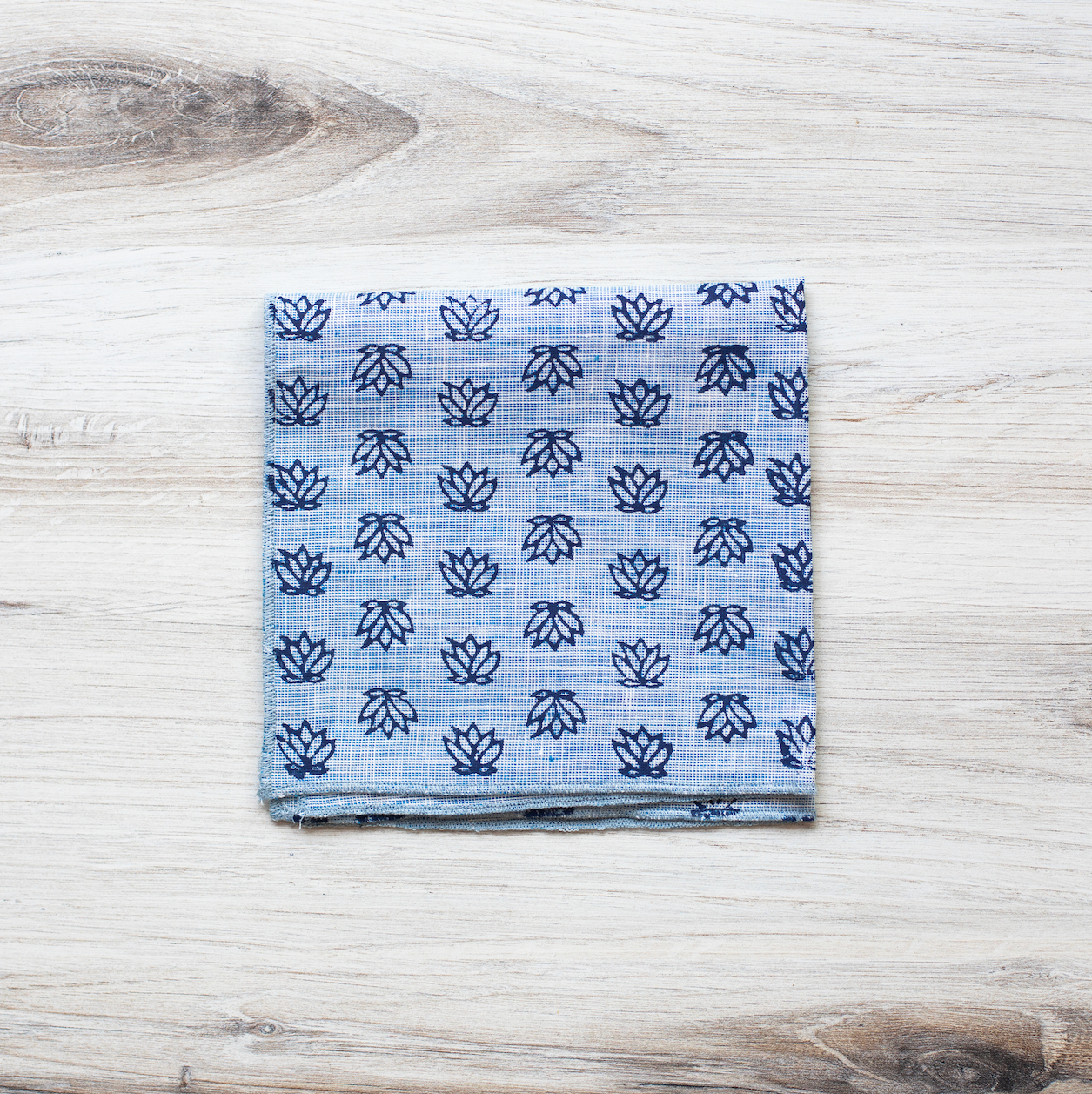 Pocket Square - Denim Linen with Baby Lotus, Navy by Mended