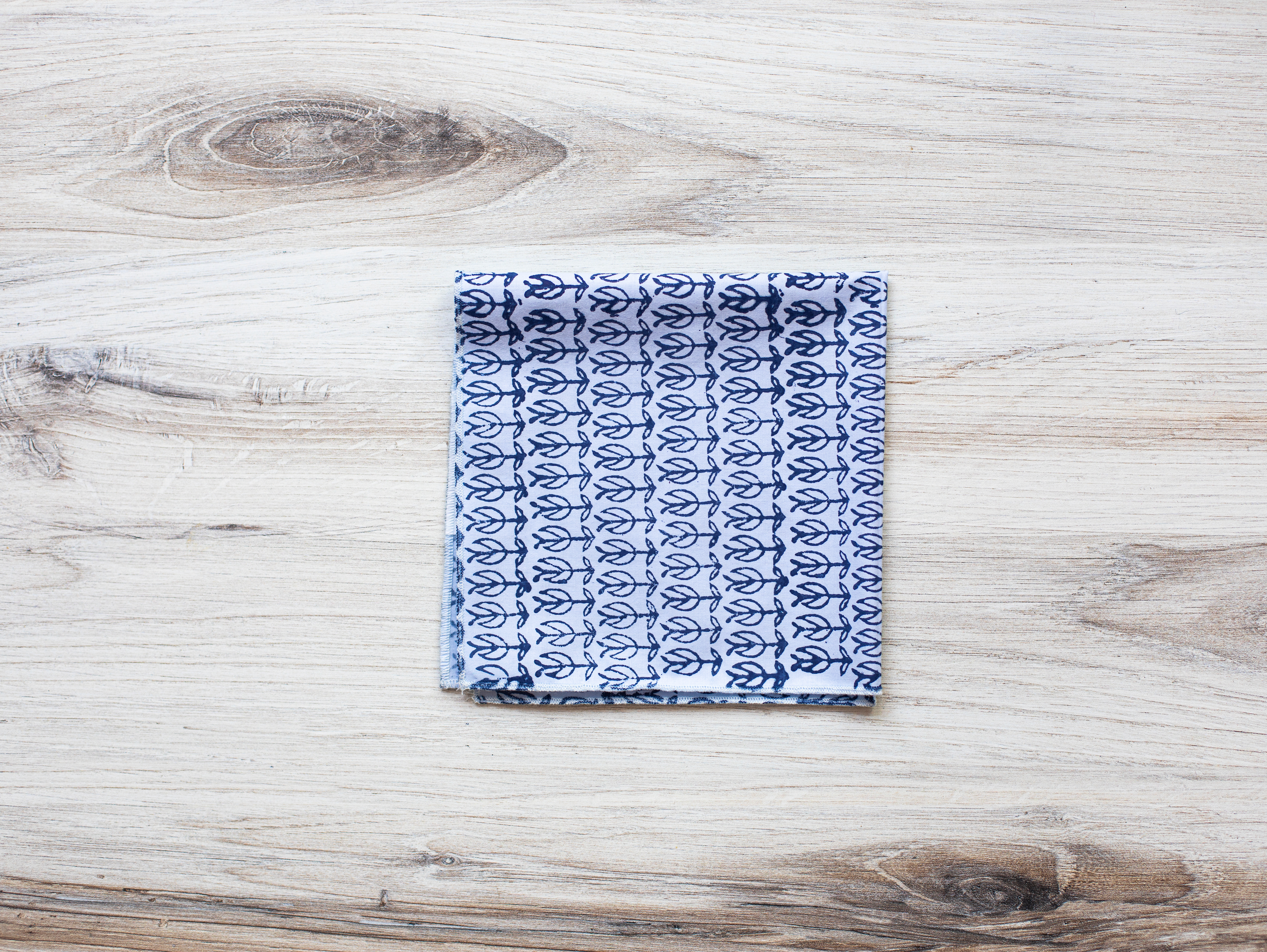 Pocket Square - Light Blue Cotton with Sprouts, Navy by Mended