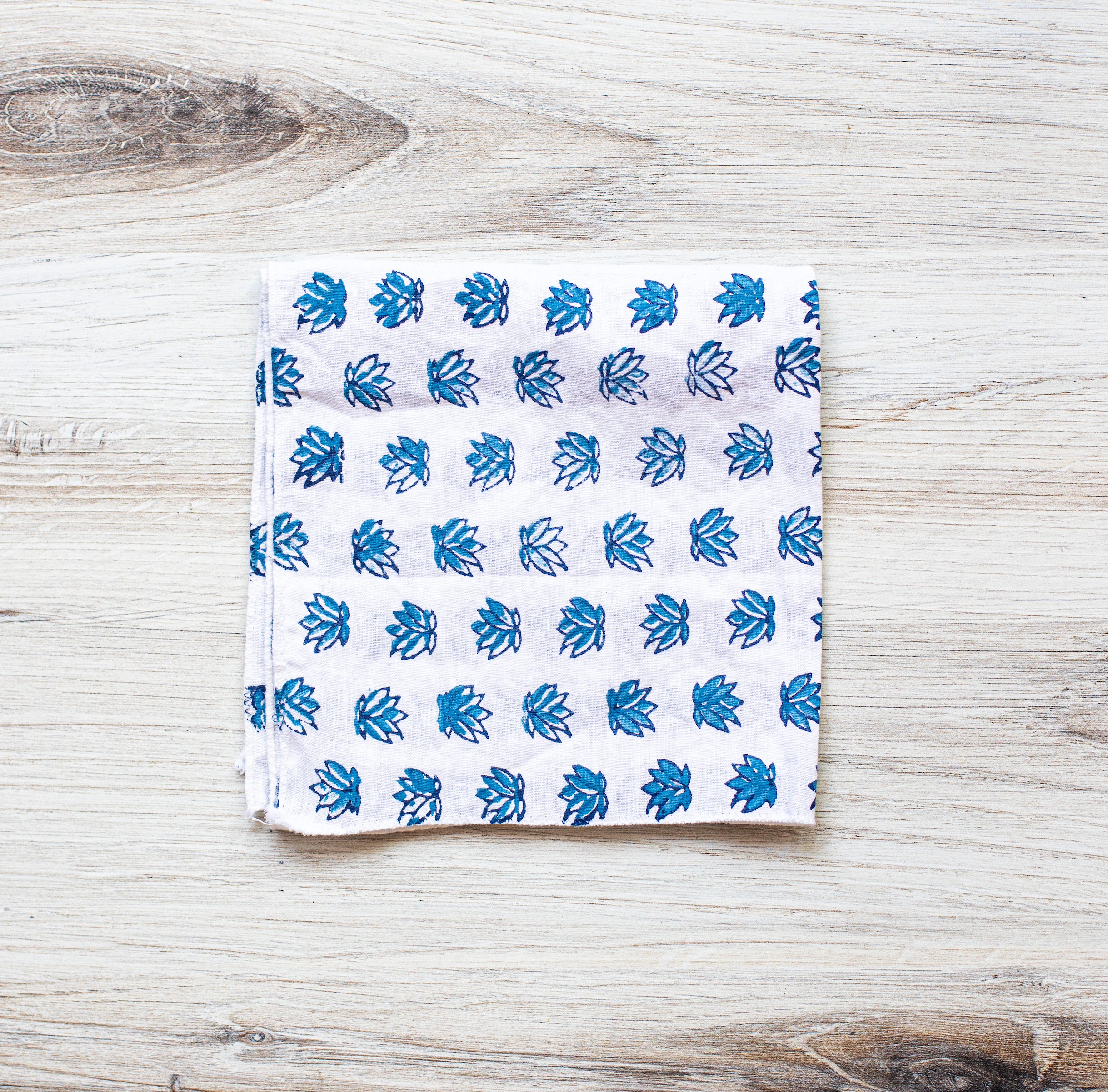 Pocket Square - White Linen with Uniform Blue & Navy by Mended