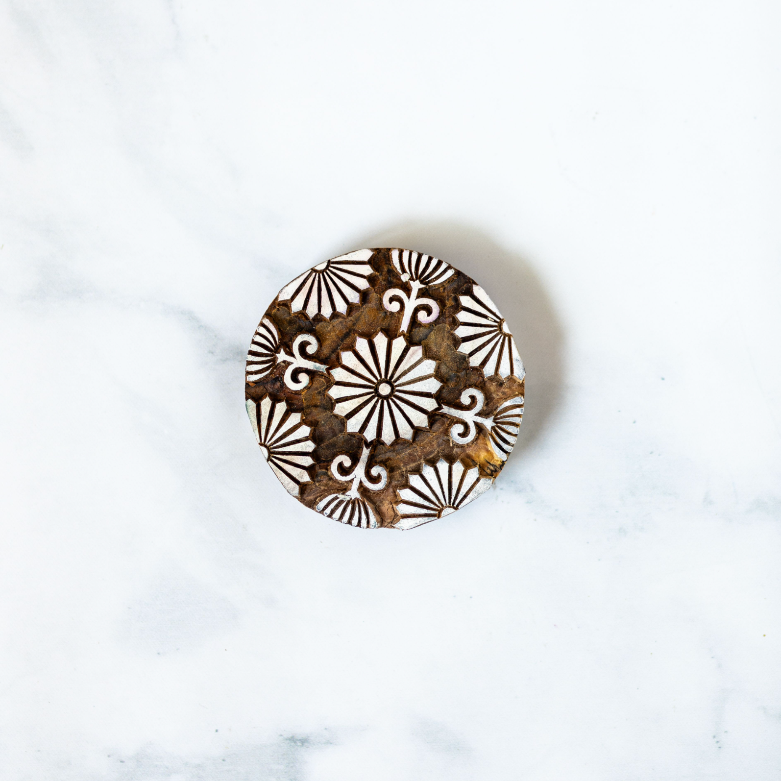 Hand-Carved Wooden Block Coaster - Floral, Daisy by Mended