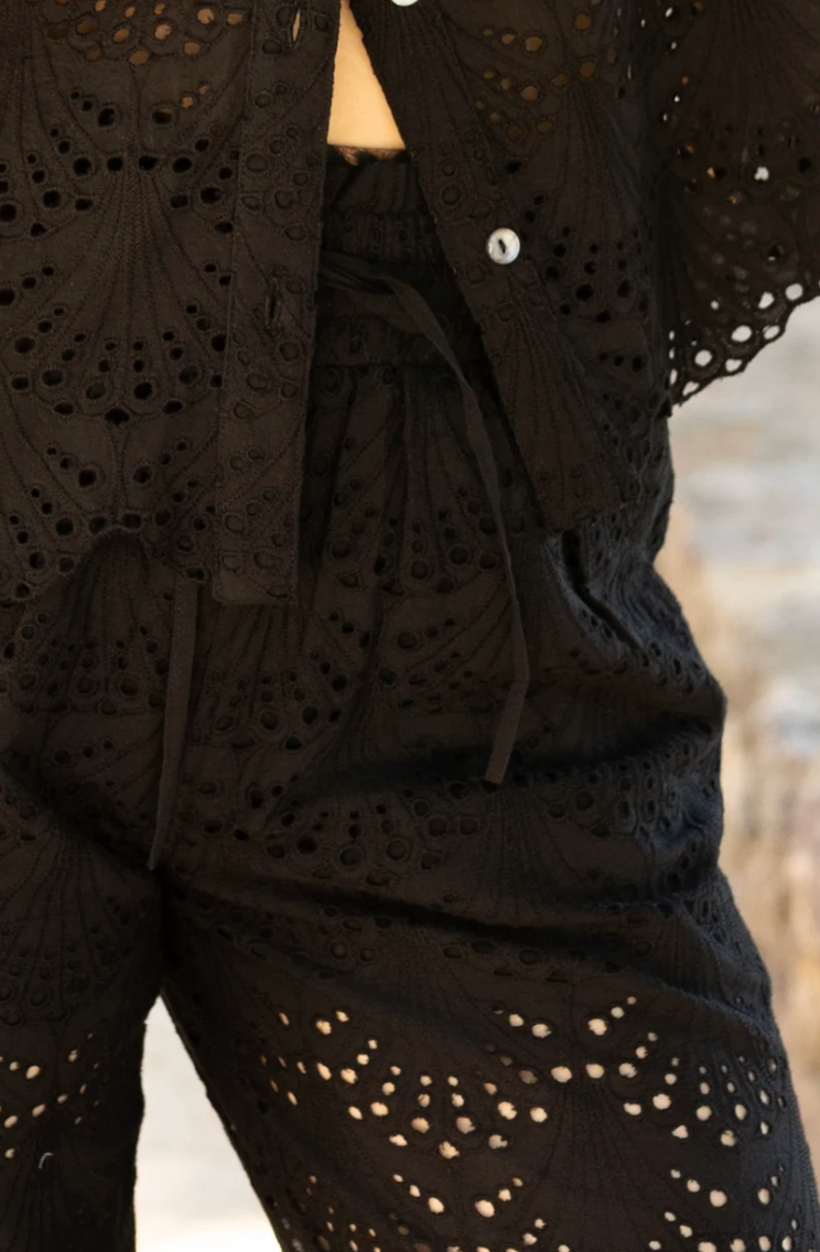 Dana Pant in Black Shell Eyelet by Hermoza