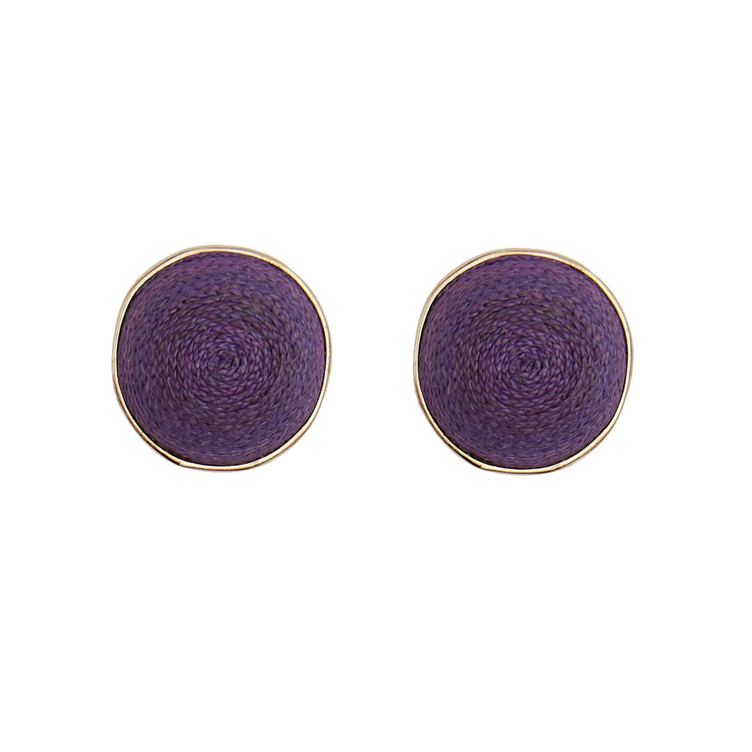 Sona Large Stud Earring Clip On with Braided Raffia in Purple by Akola