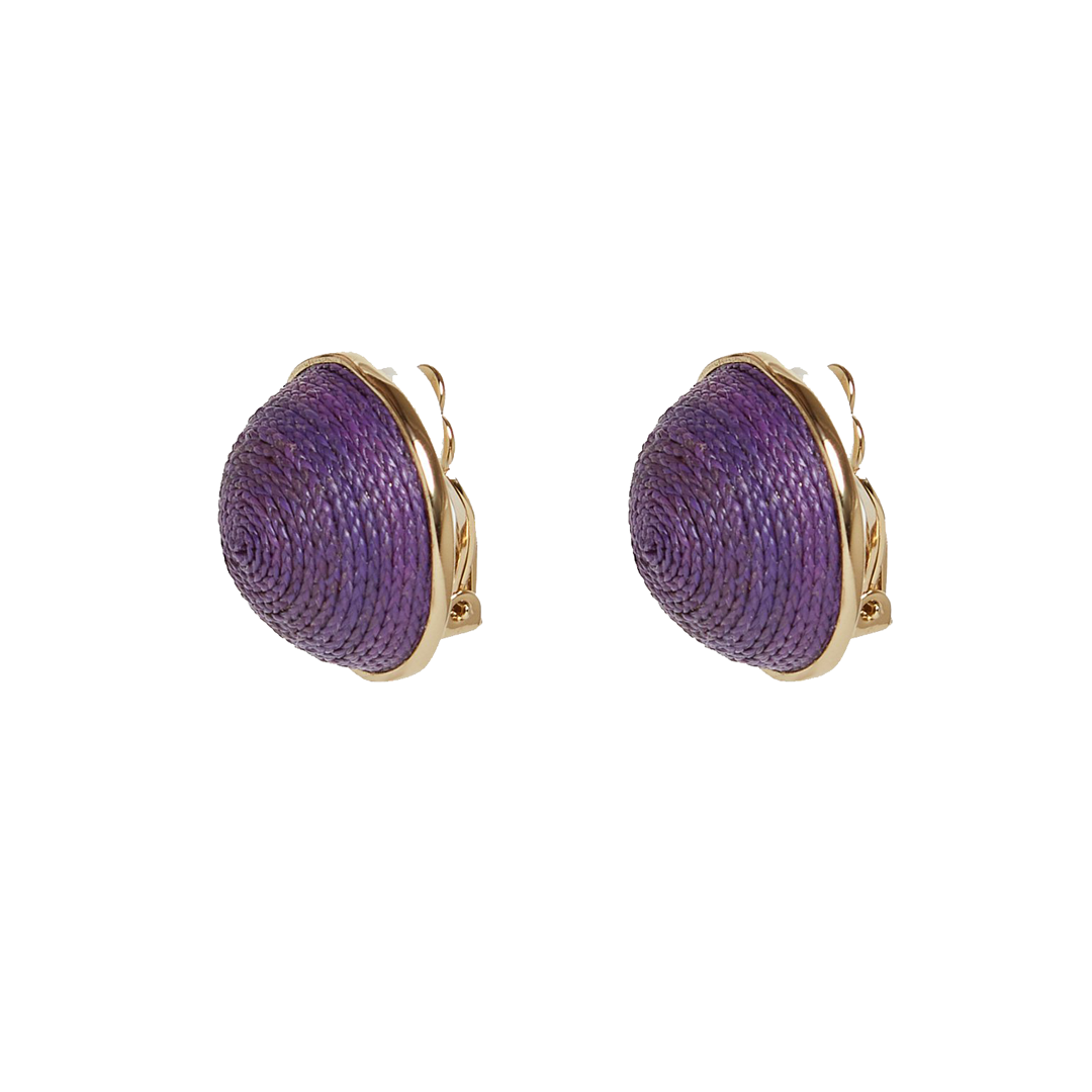 Sona Large Stud Earring Clip On with Braided Raffia in Purple by Akola