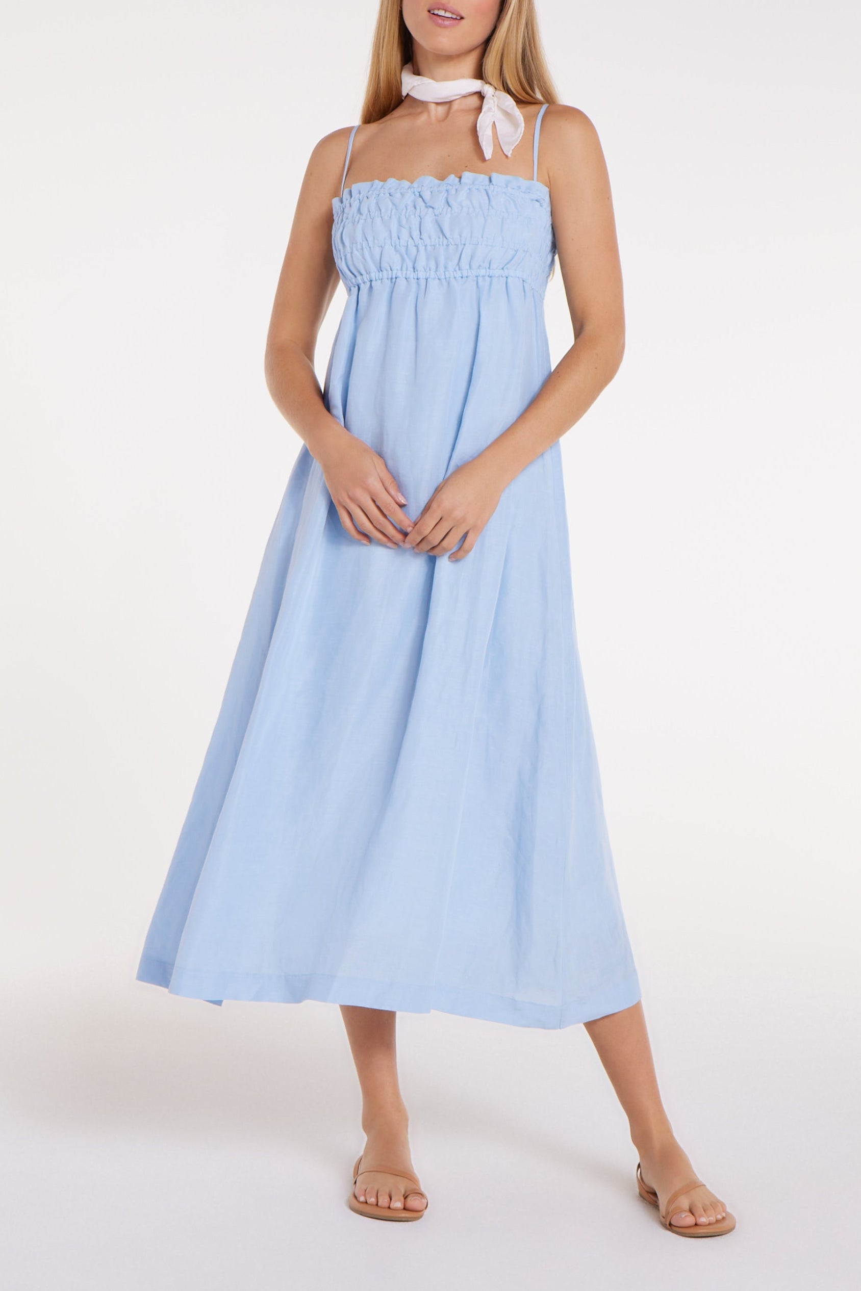 Margot Smocked Spaghetti Strap Midi Dress by Hermoza