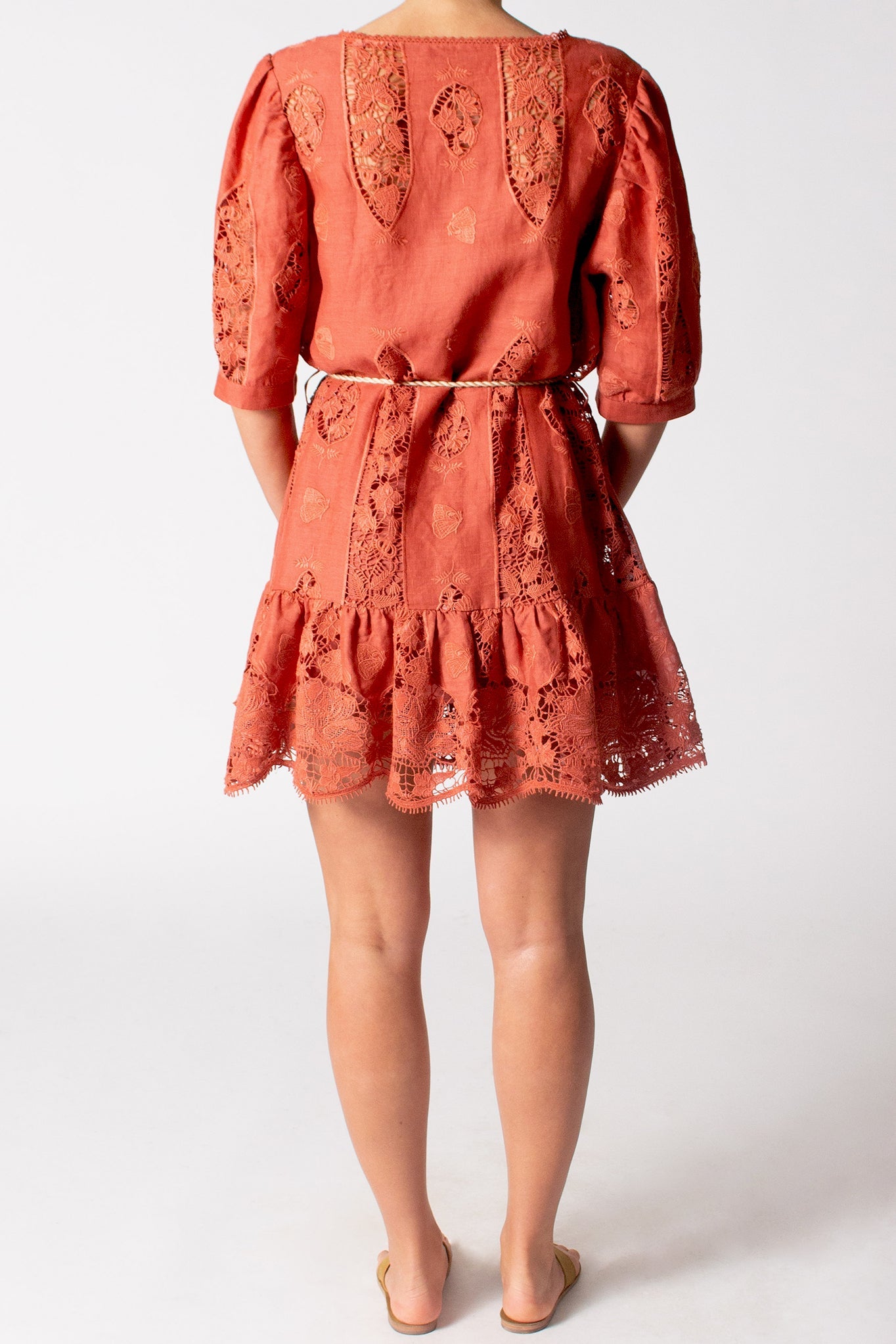 Dixie Lotus Embroidery Dress - Rust by Miguelina