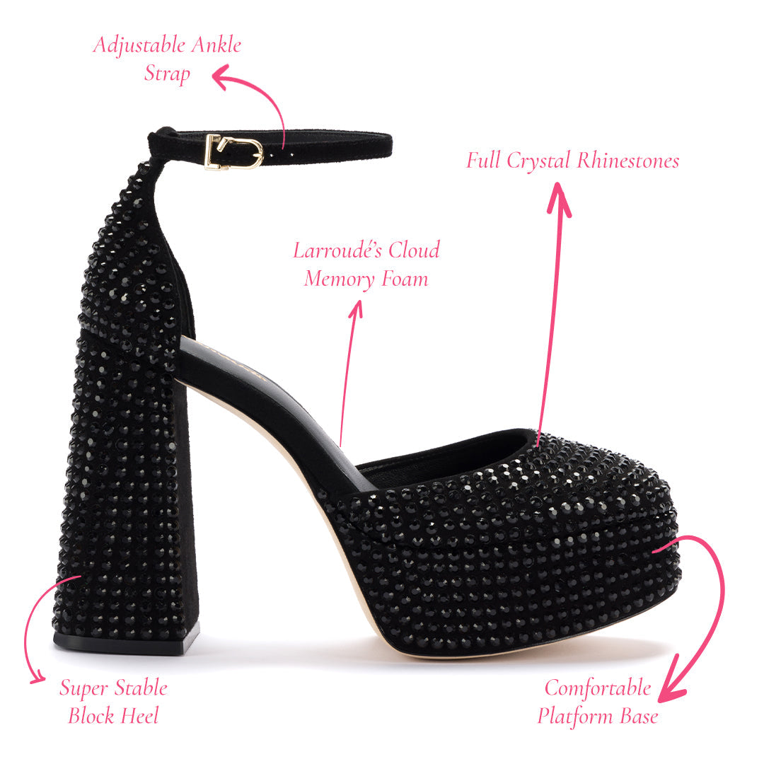 Ari Crystal Pump In Monochrome Black Suede by Larroudé