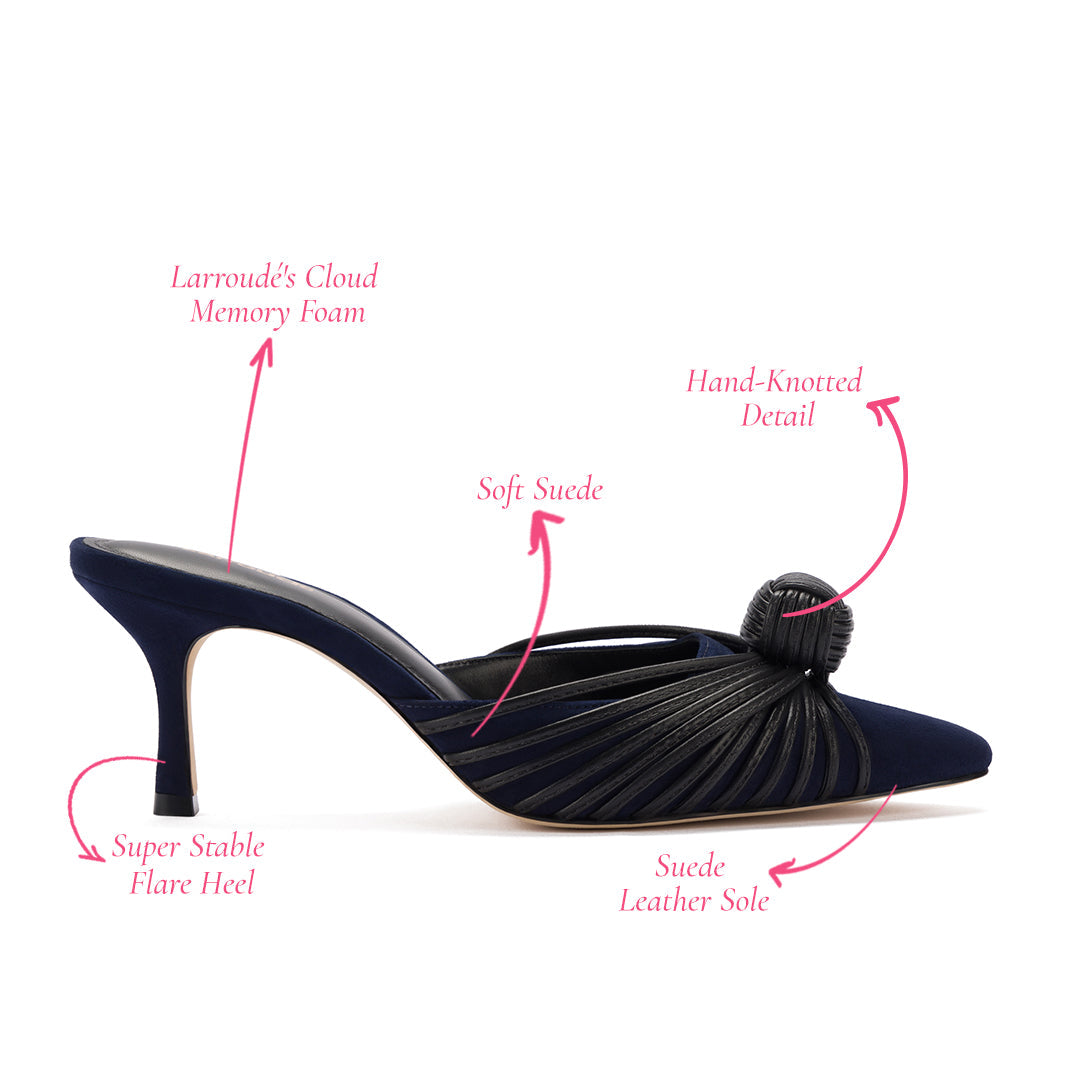 Mini Valerie Pump In Navy Suede and Black Leather by Larroudé