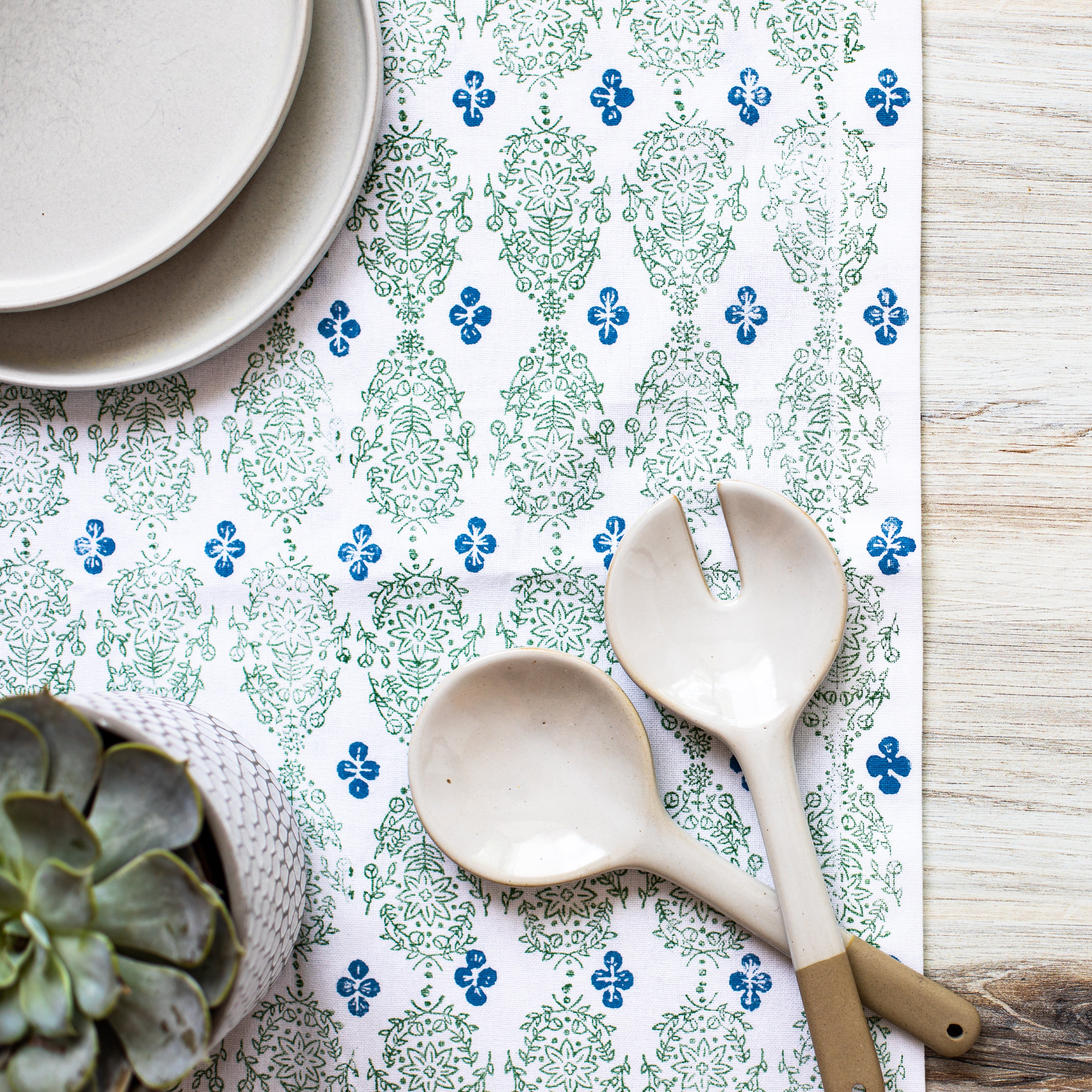 Table Runner - Vara Dogwood, Sage & Uniform Blue by Mended