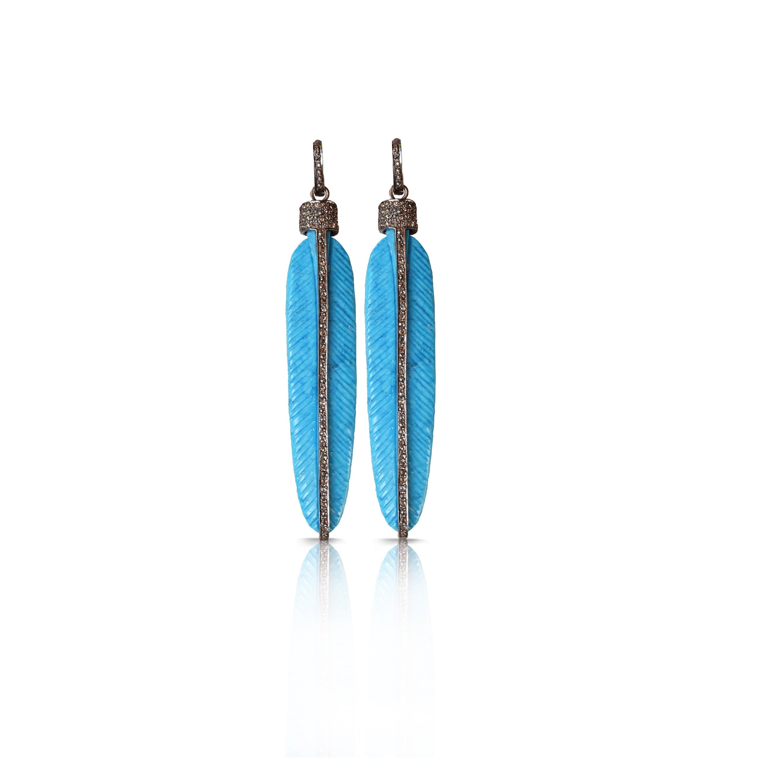 Carved Turquoise Feather Earrings by S. Carter Designs