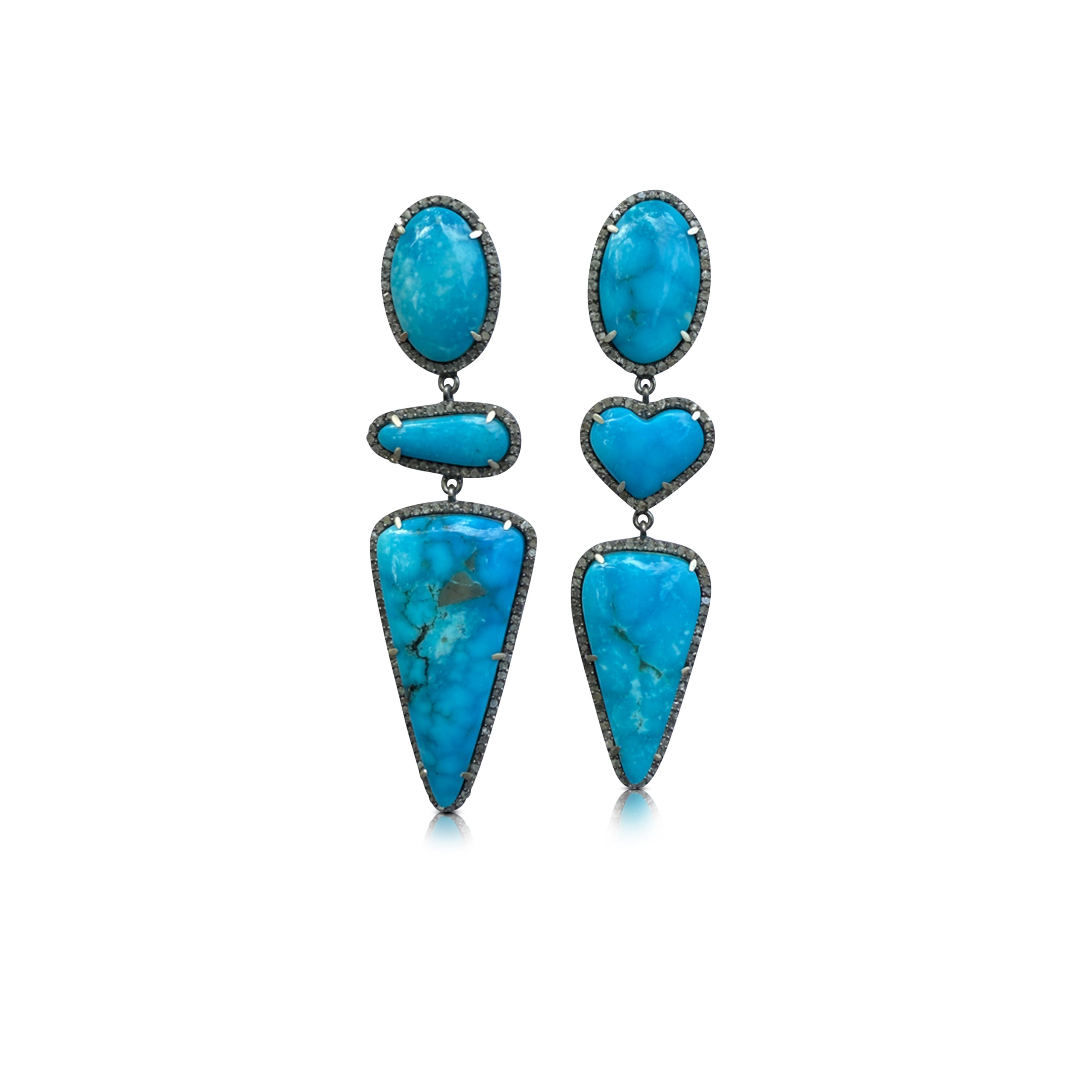 Kingman Turquoise Mixed Heart Triple Drop Earrings by S. Carter Designs