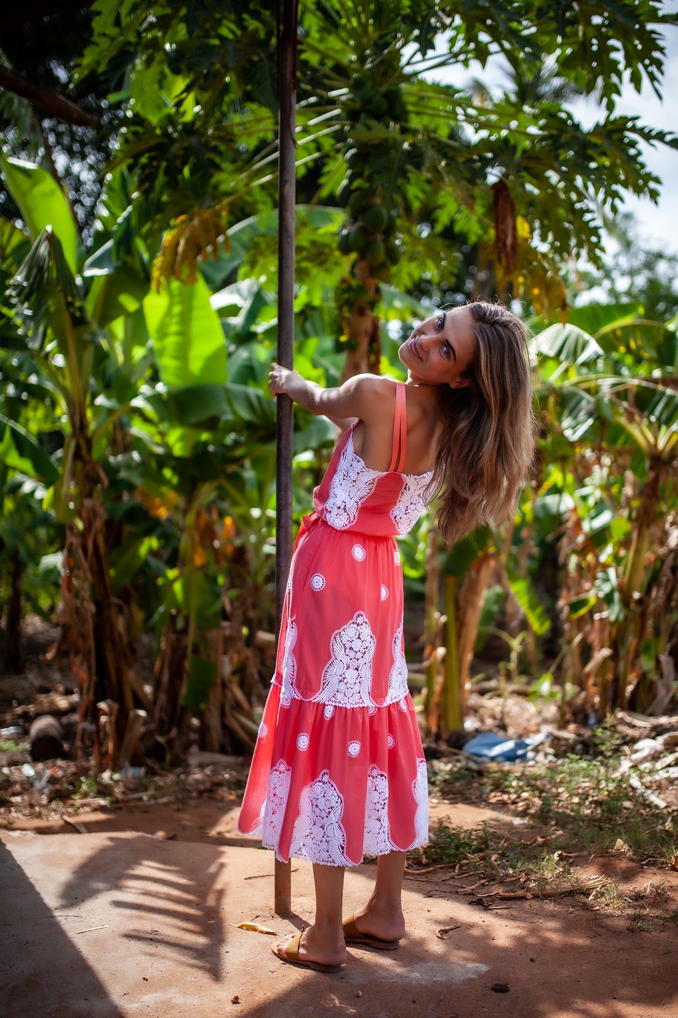 Esme Falcon Cotton Embroidered Dress - Watermelon by Miguelina