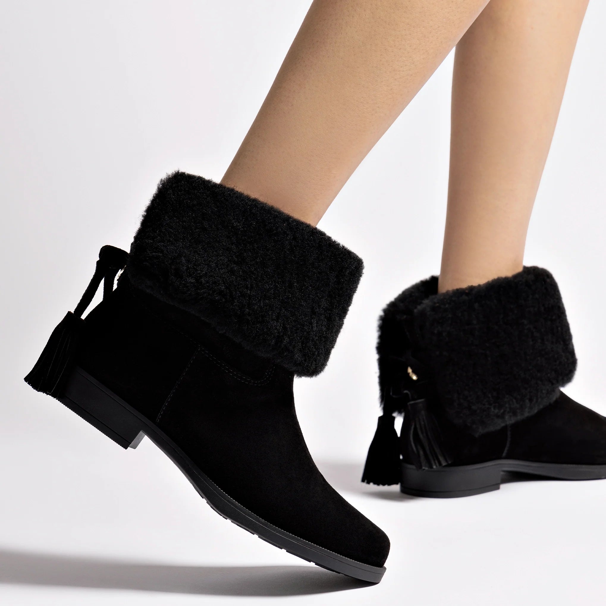 Verbier Bootie In Black Suede and Black Shearling by Larroudé