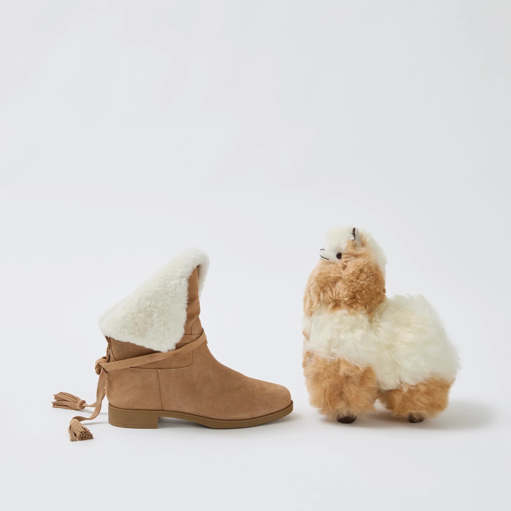 Verbier Bootie In Peanut Suede and Natural Shearling by Larroudé