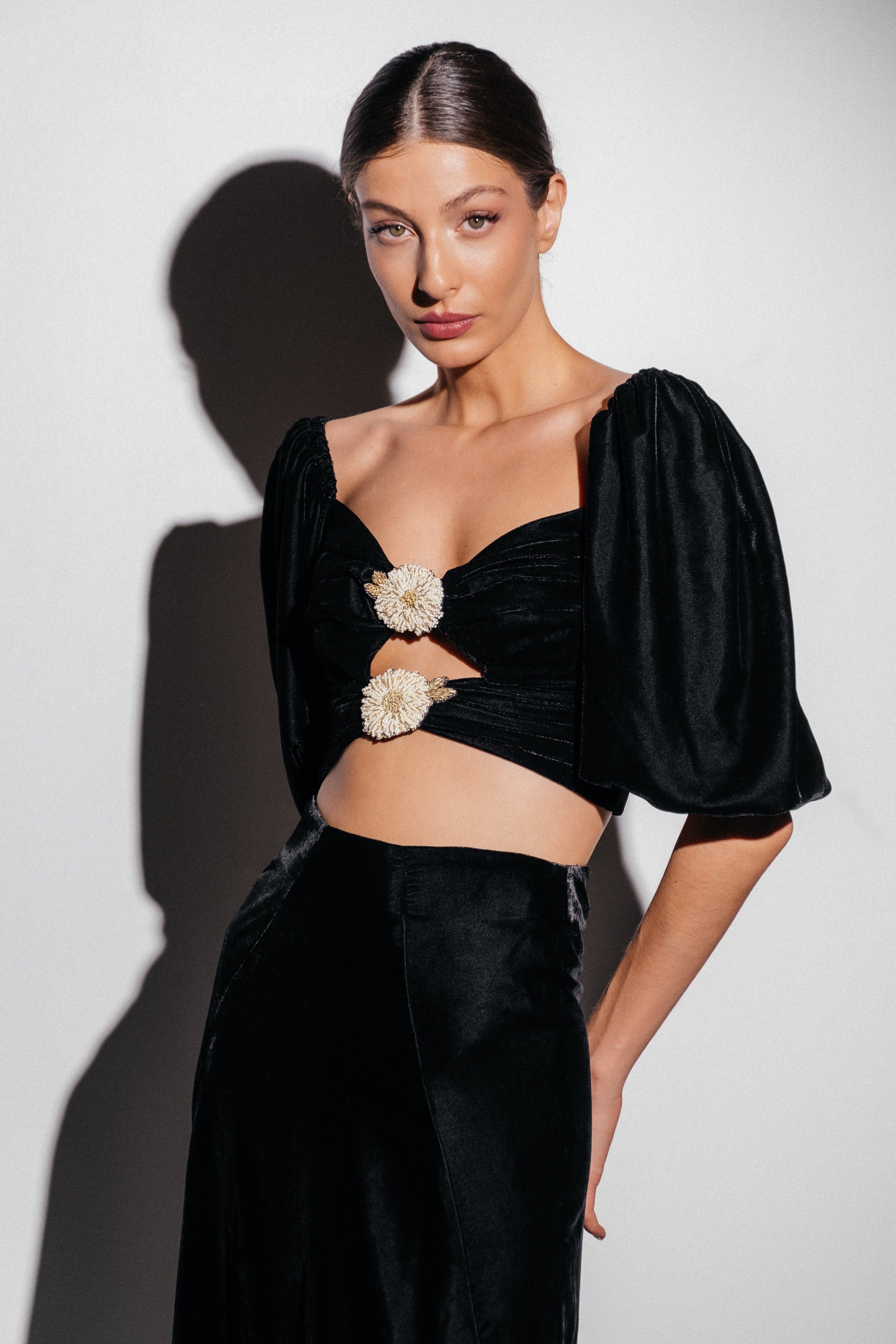 Rosa Embellished Cut Out Top - Black by RosewaterHouse