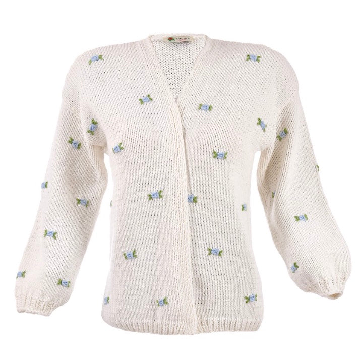 WINTER BLOOM BLUE ROSE Cotton Cardigan by Fanm Mon