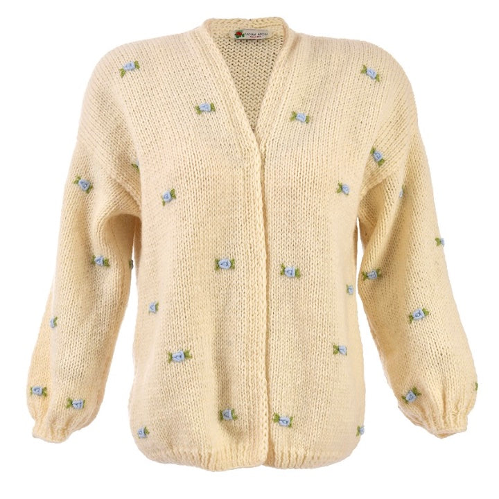 WINTER BLOOM BLUE ROSE Wool Cardigan by Fanm Mon