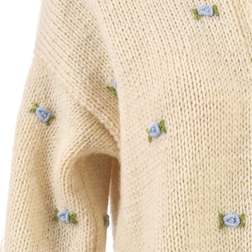 WINTER BLOOM BLUE ROSE Wool Cardigan by Fanm Mon