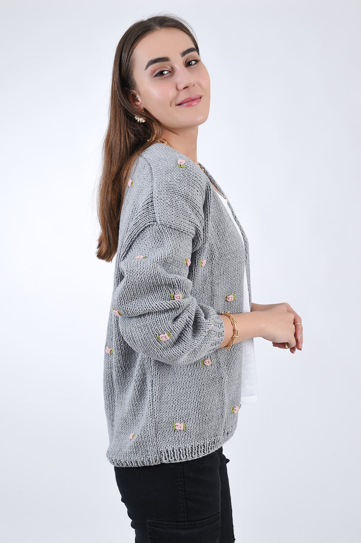 WINTER BLOOM PINK ROSE Cotton Cardigan by Fanm Mon