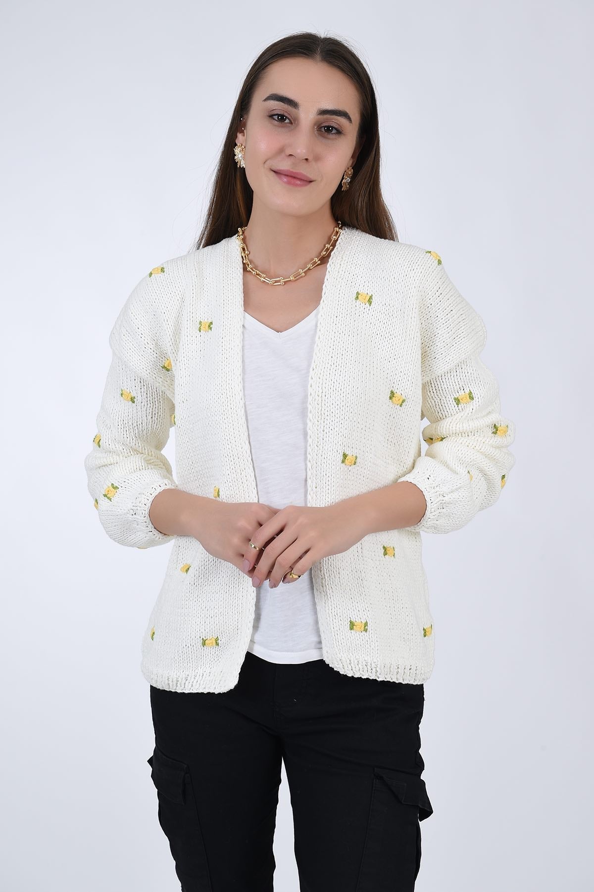 WINTER BLOOM YELLOW ROSE Cotton Cardigan (Pre-Order) by Fanm Mon