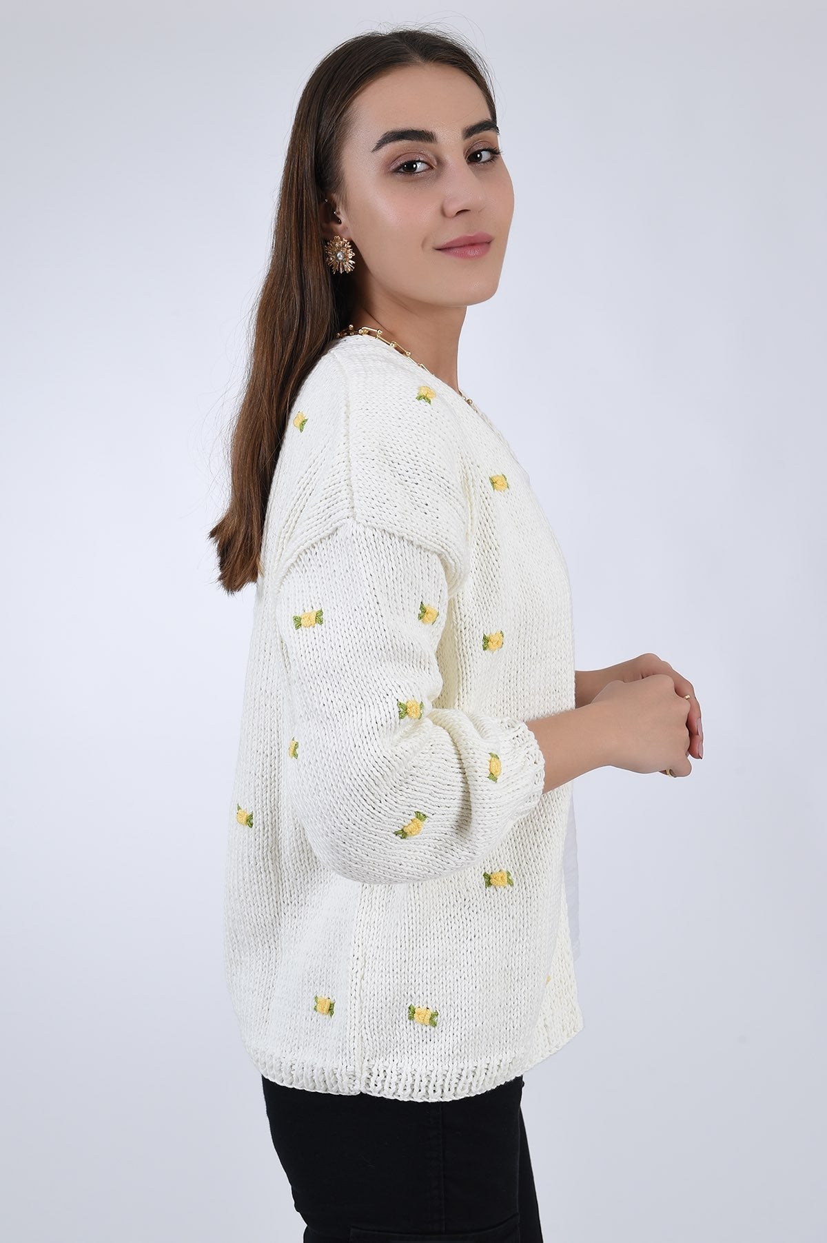 WINTER BLOOM YELLOW ROSE Cotton Cardigan (Pre-Order) by Fanm Mon