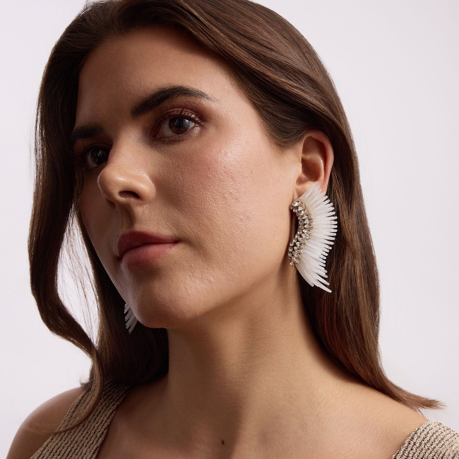 Gem Midi Madeline Earrings White Clear  by Mignonne Gavigan