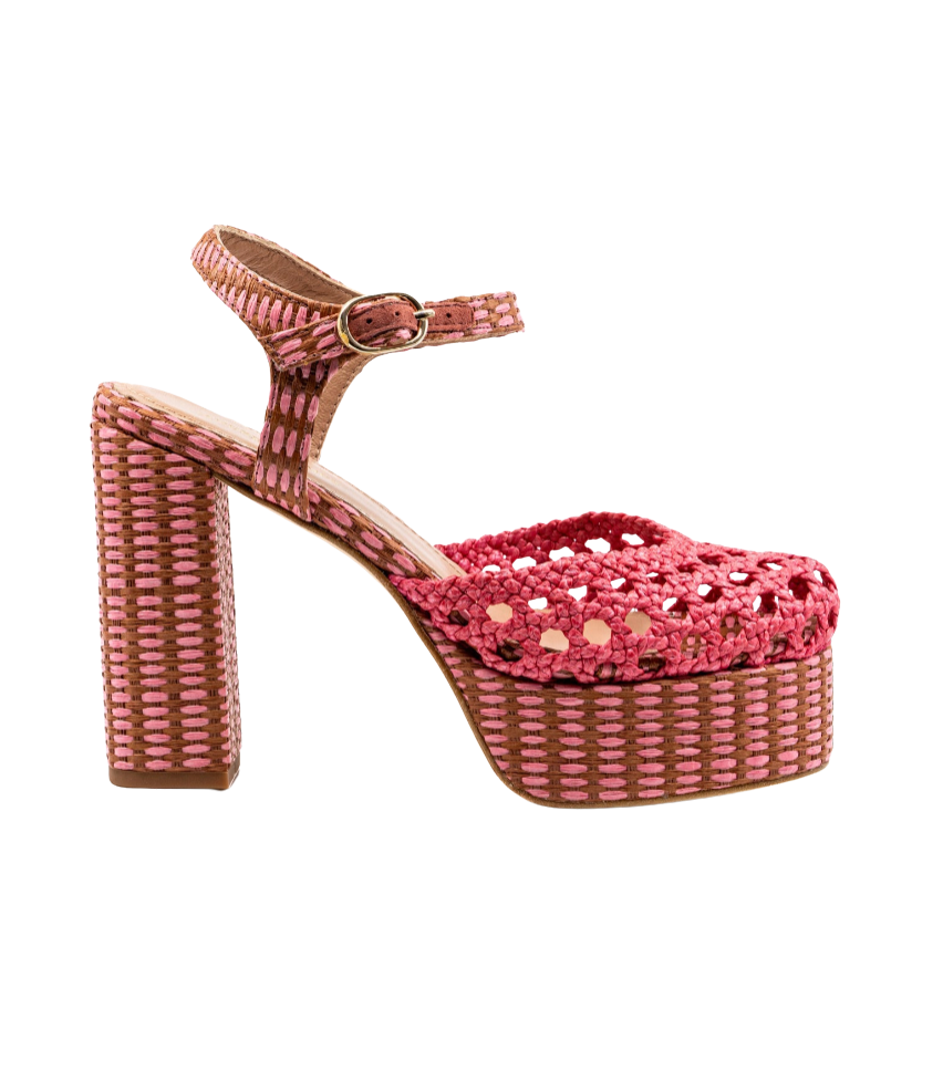 Beatriz Pink Raffia Platform Heel by Andrea Gomez