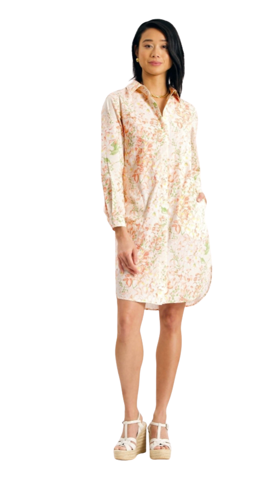 Amory Coral Wisteria Floral Shirt Dress by Casey Marks