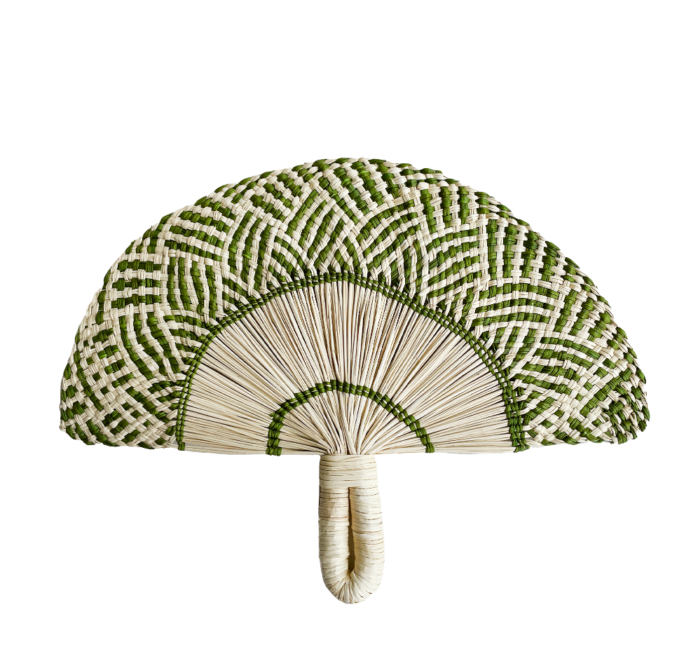 Toquilla Frilly hand fan Natural/ Green by Coro Cora