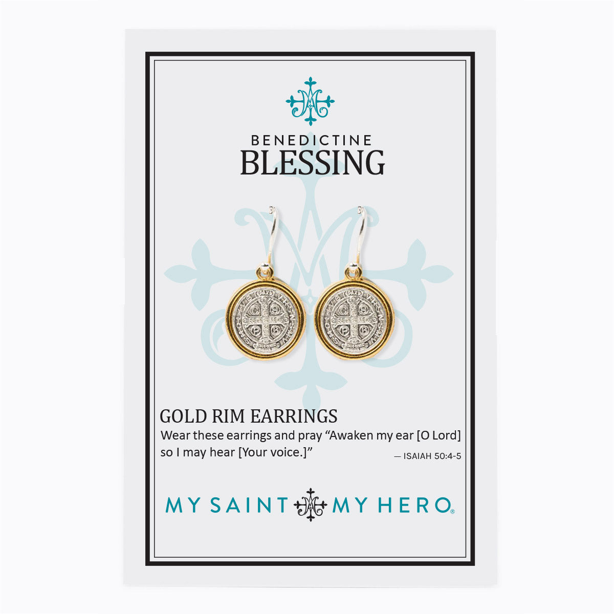 Benedictine Blessing Gold Rim Earrings by My Saint My Hero