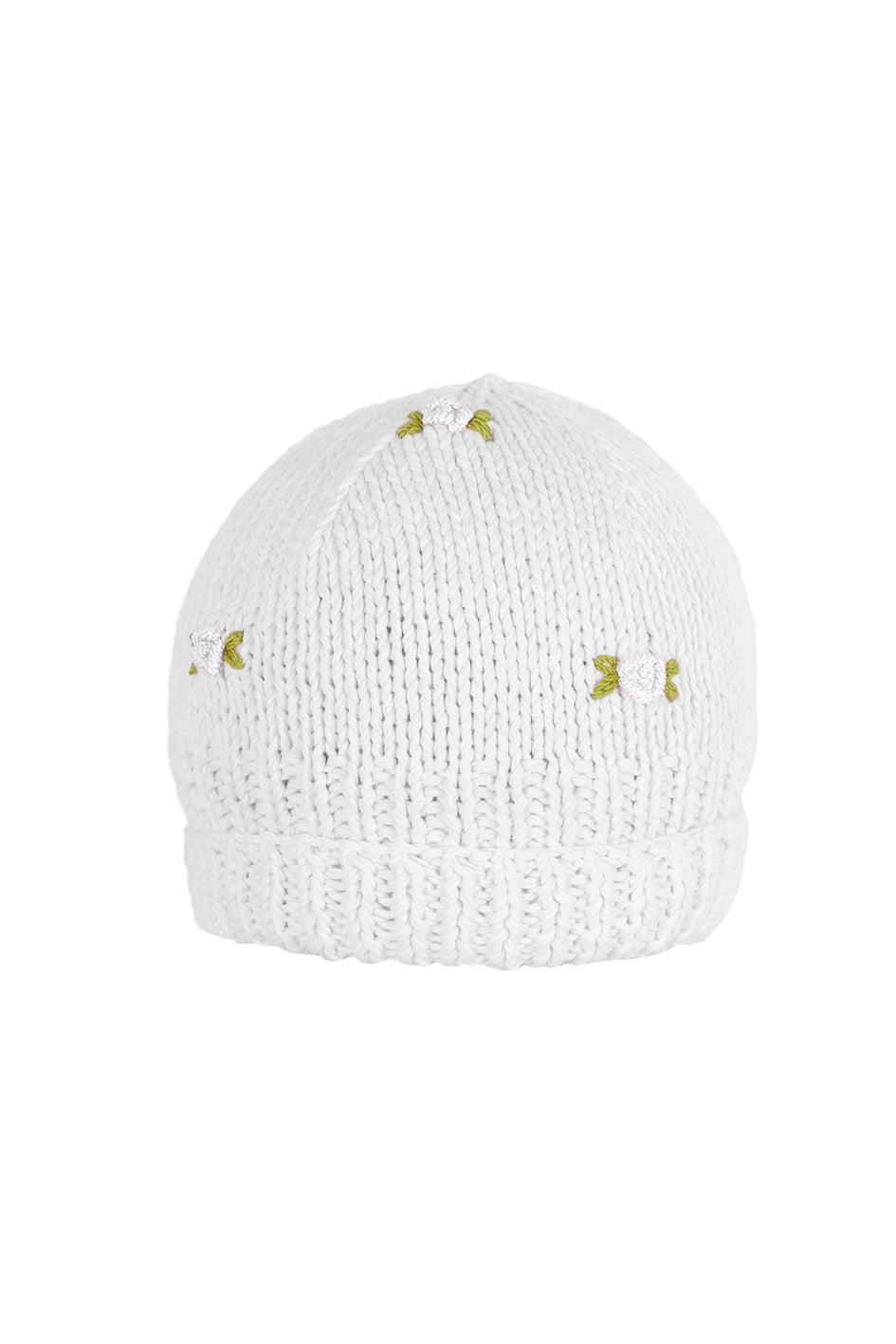 WINTER BLOOM WHITE ROSE Cotton Beanie Hat by Fanm Mon