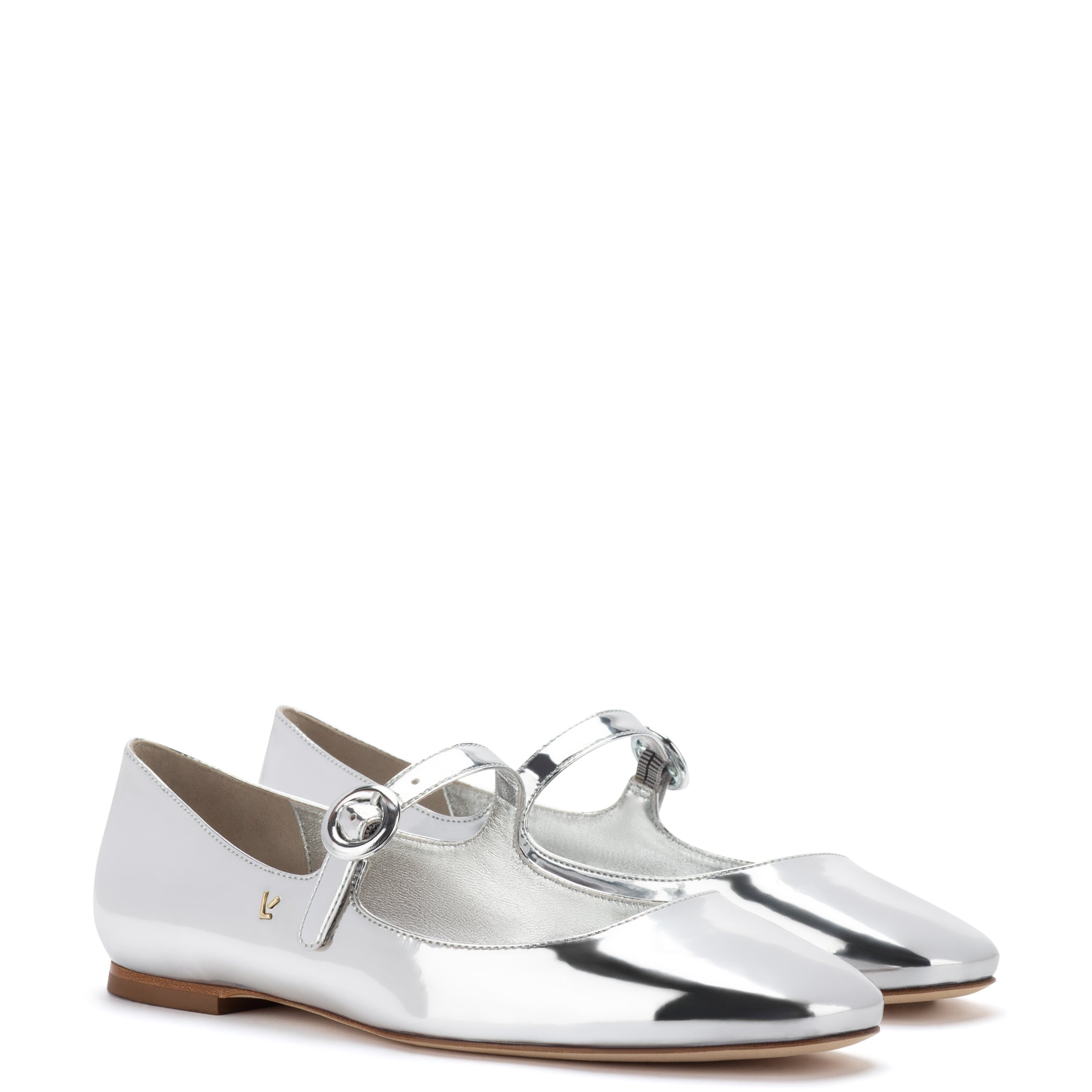 Blair Ballet Flat In Silver Specchio by Larroudé