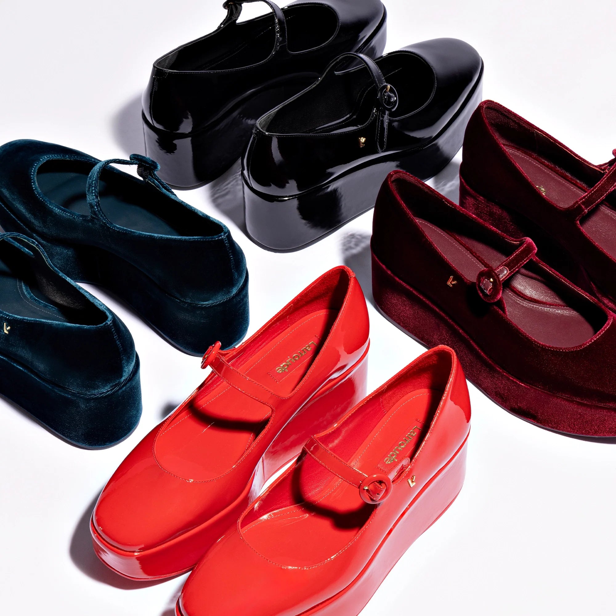 Blair Flatform In Scarlet Patent Leather by Larroudé