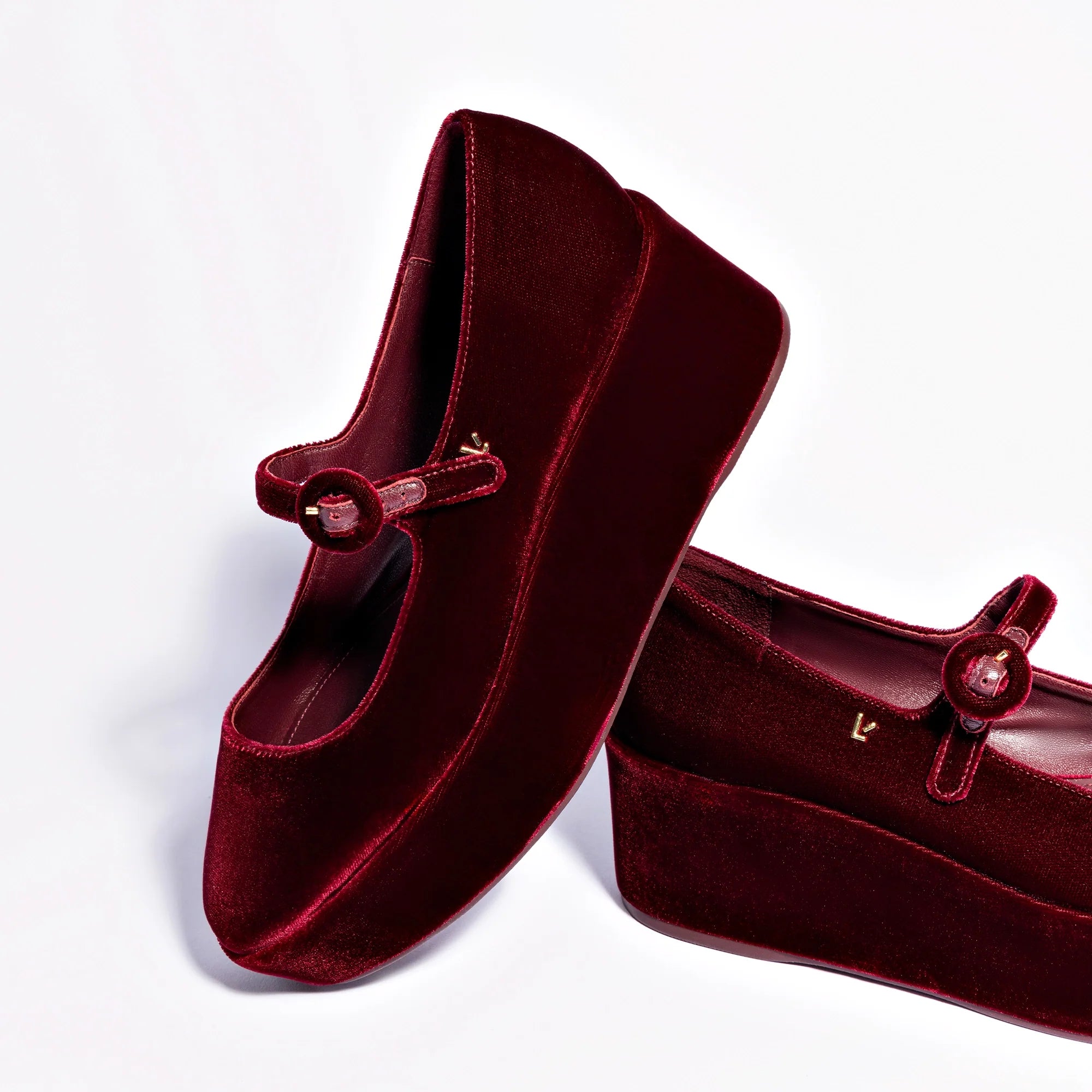 Blair Flatform In Wine Velvet by Larroudé