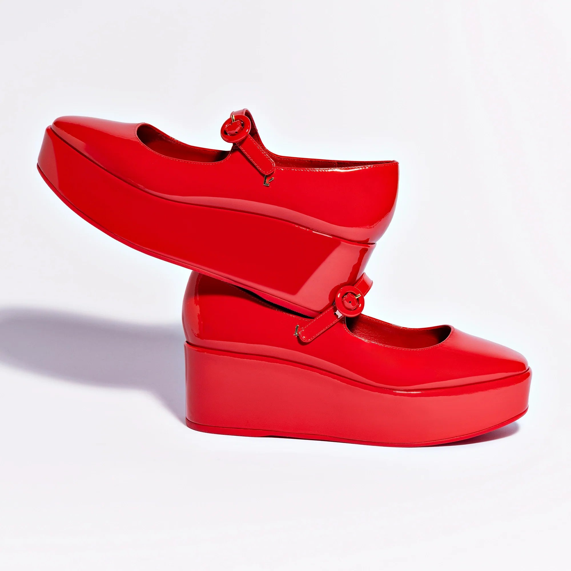 Blair Flatform In Scarlet Patent Leather by Larroudé