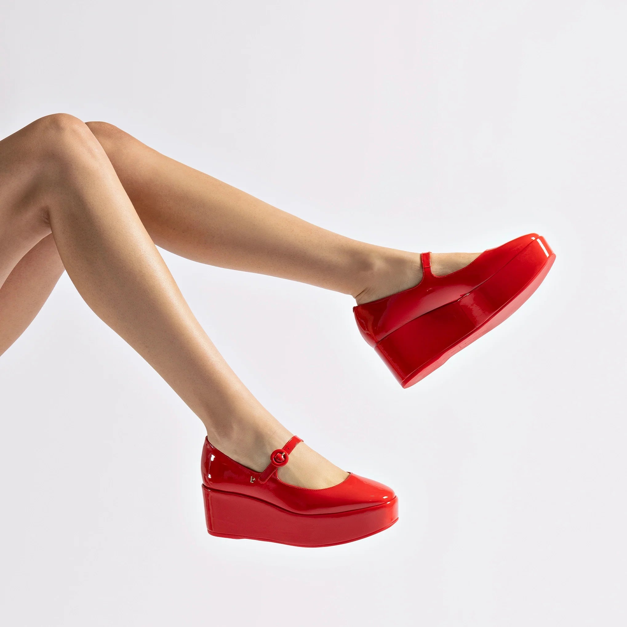 Blair Flatform In Scarlet Patent Leather by Larroudé