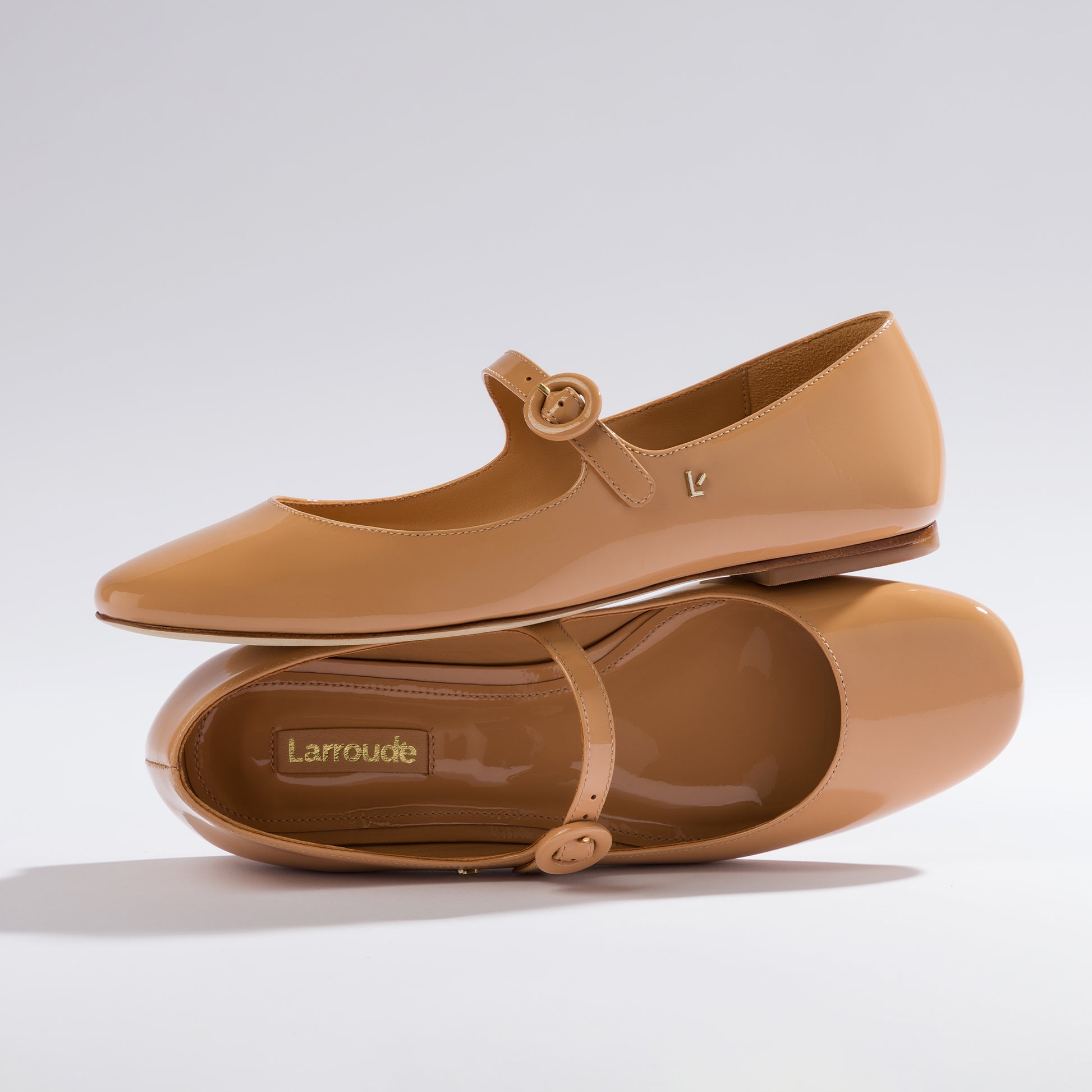 Blair Ballet Flat In Tan Patent Leather by Larroudé