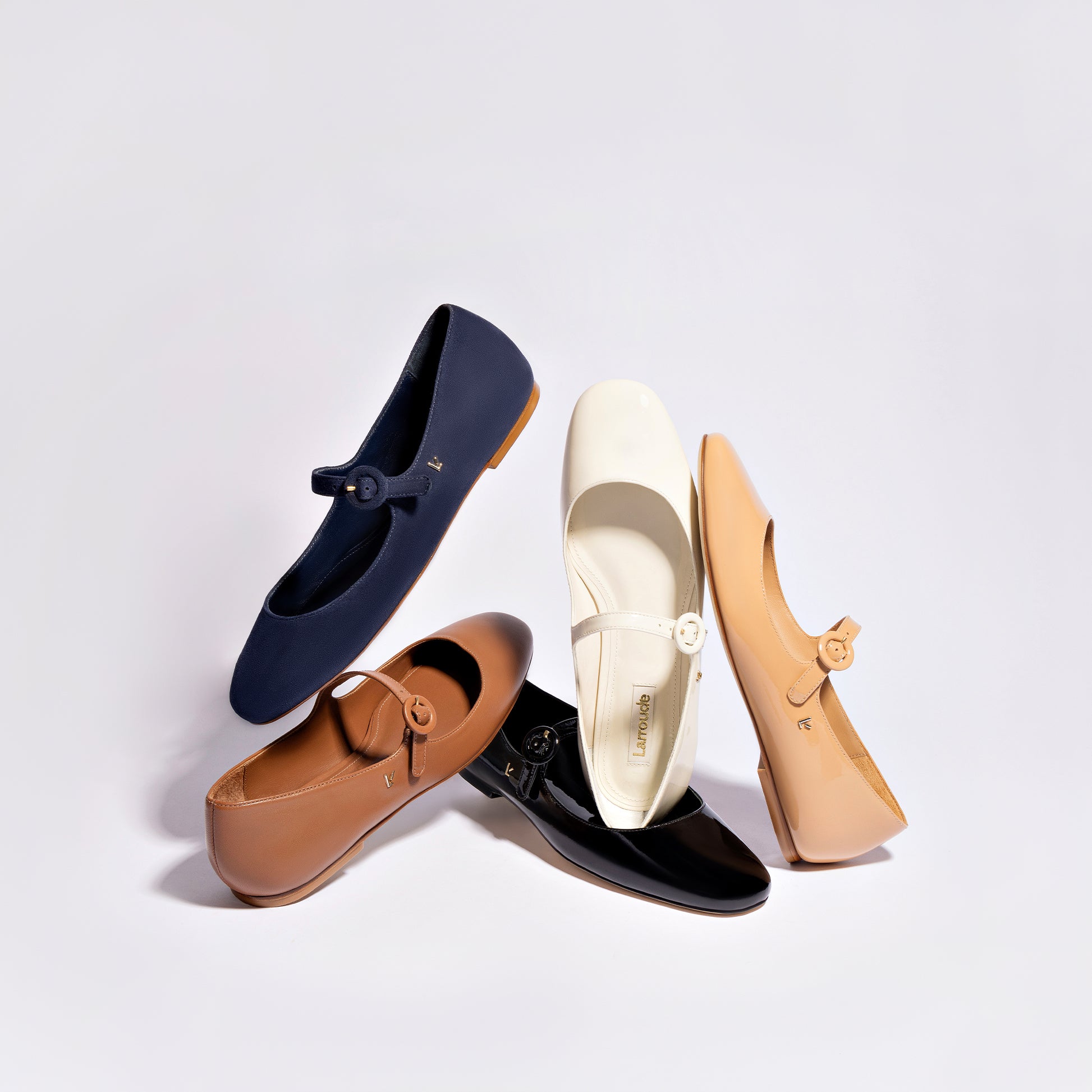 Blair Ballet Flat In Tan Patent Leather by Larroudé