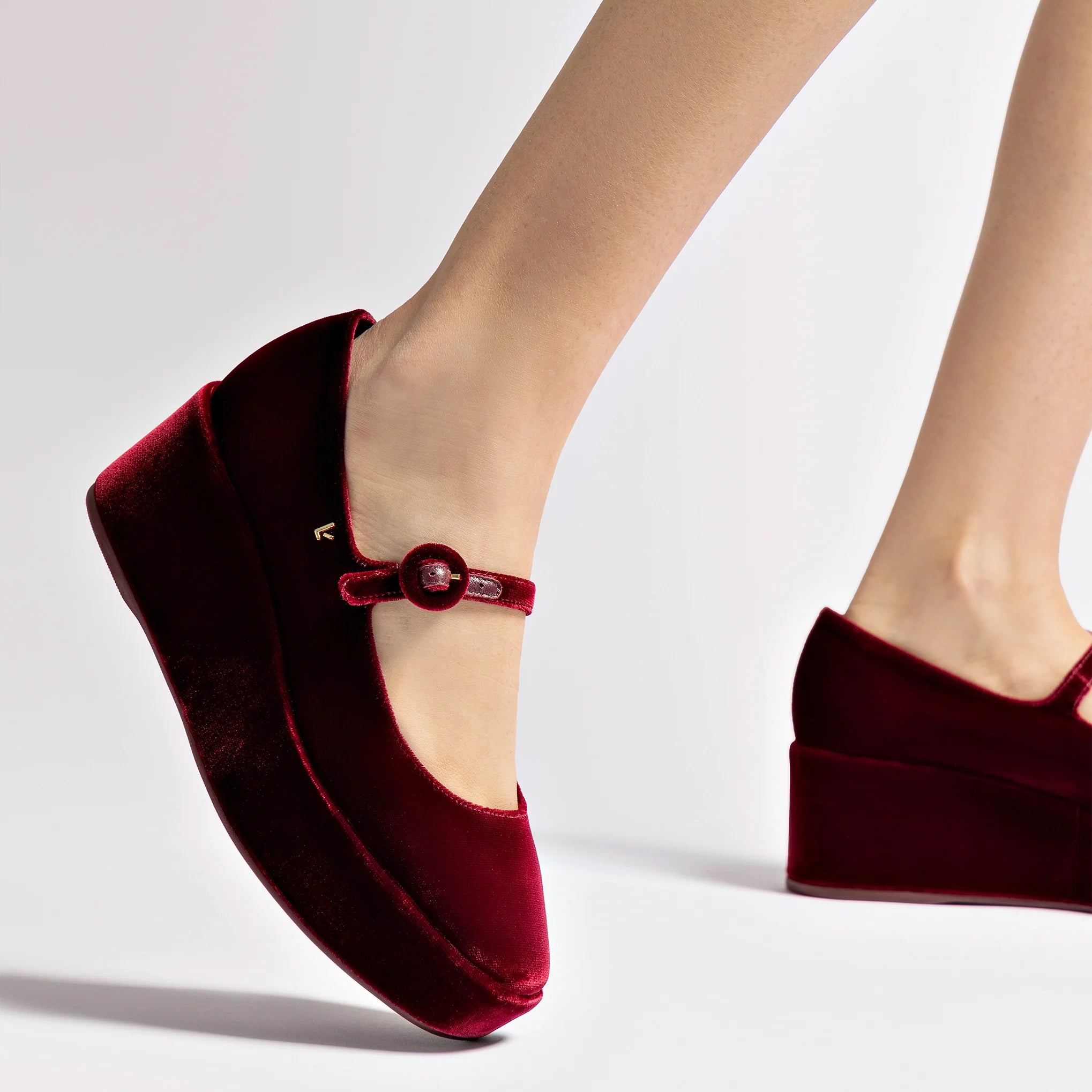 Blair Flatform In Wine Velvet by Larroudé