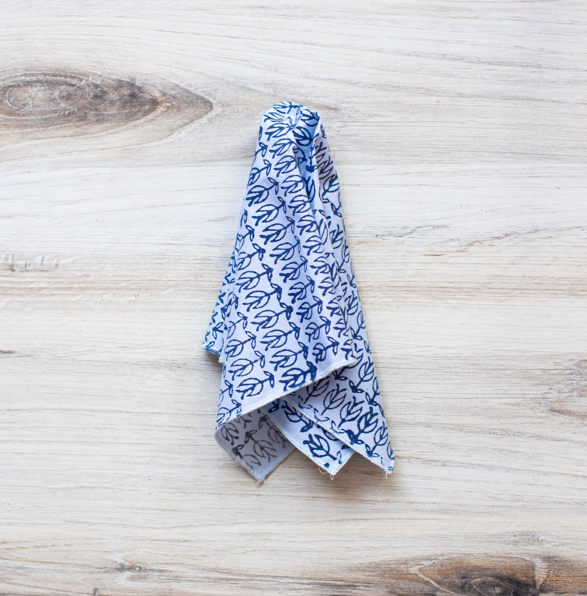 Pocket Square - Light Blue Cotton with Sprouts, Navy by Mended