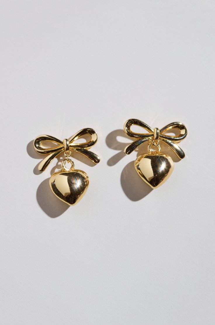 Bow & Heart Drop Earrings by Nickel & Suede