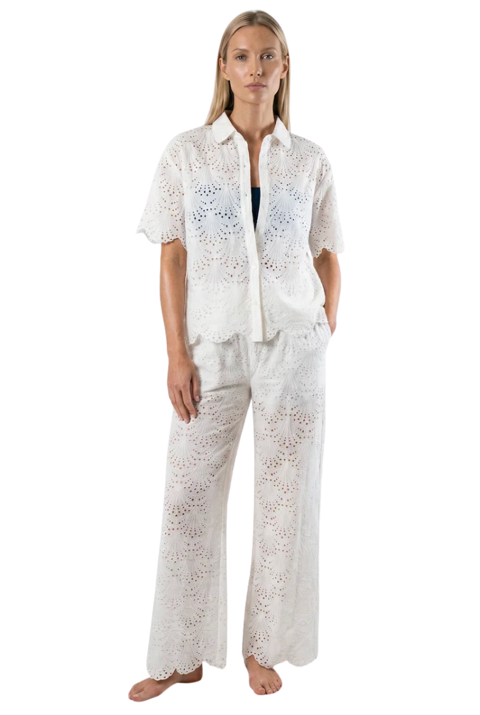 Dana Shirt in White Shell Eyelet by Hermoza