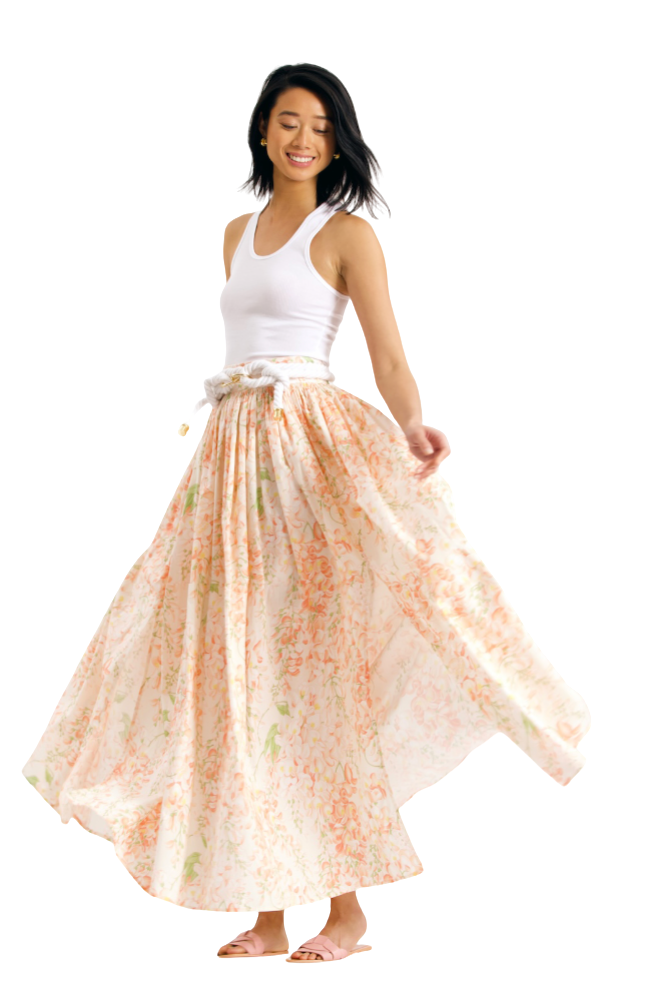 Jasmin Coral Wisteria Floral Skirt by Casey Marks