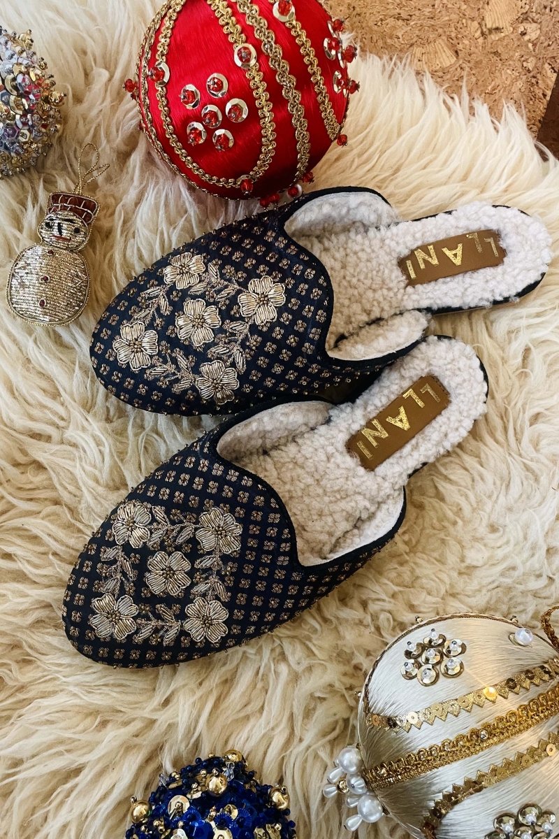 Embellished Shearling Smoking Loafer by Llani