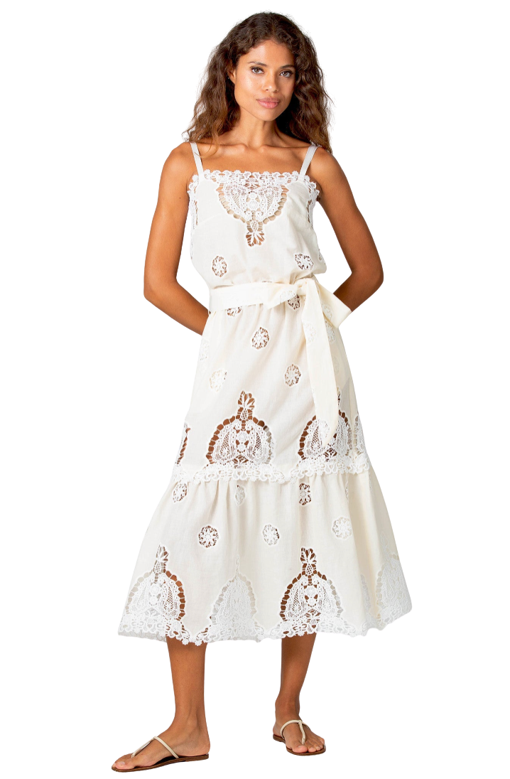 Esme Versailles Cotton Embroidery Dress - Vanilla by Miguelina