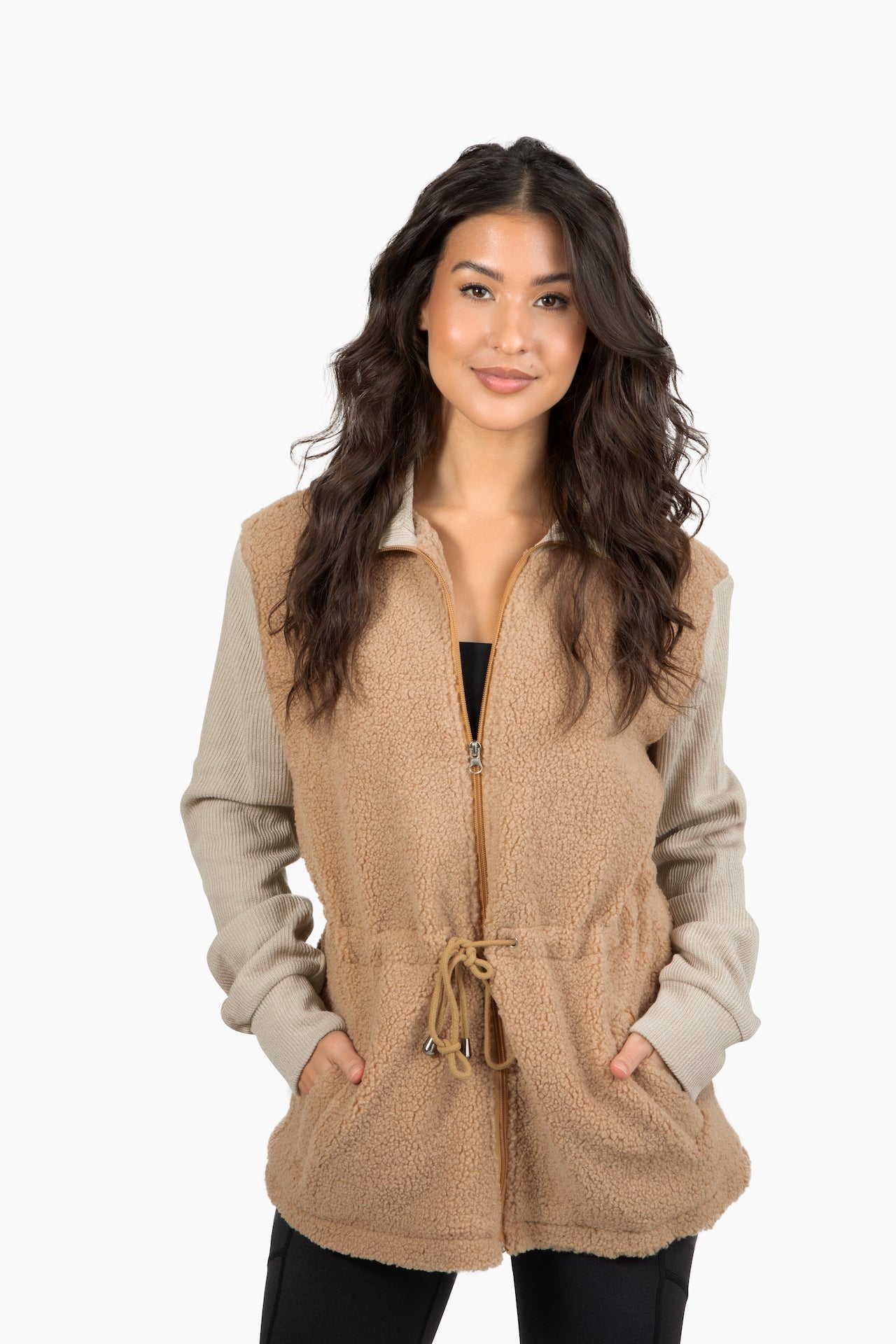 The Gabs Mixed Material Sherpa- Beige by Urban Luxe Lifestyles